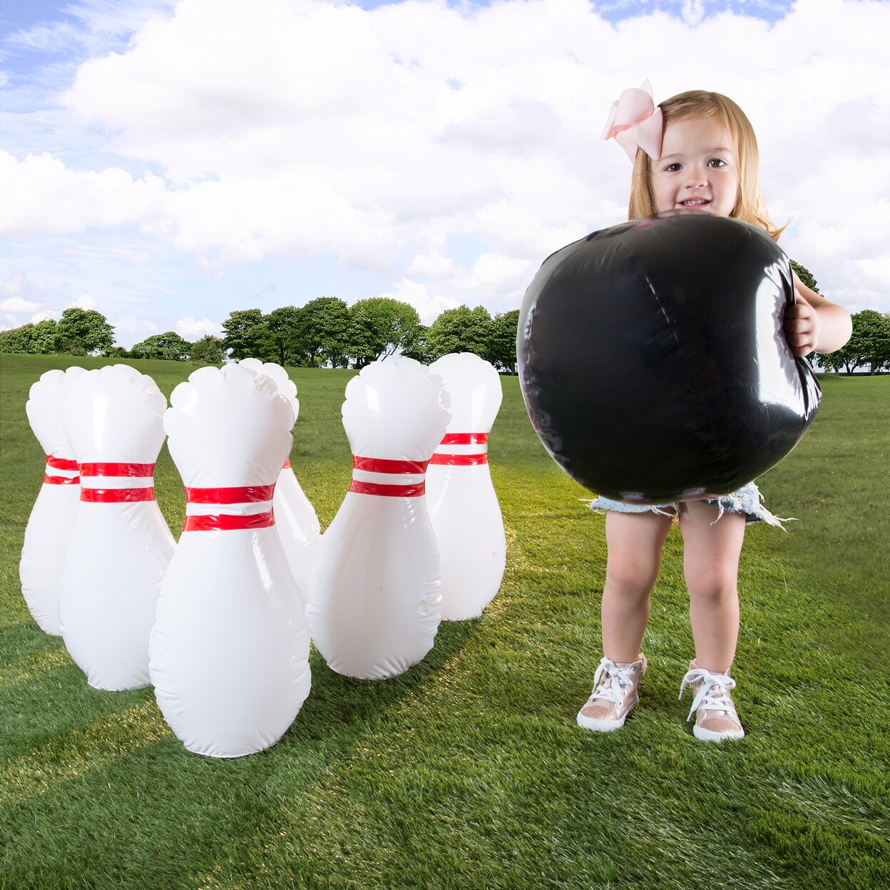 Giant Inflatable Bowling Set For Kids 22 Inch Tall Pins And Ball Indoor Outdoor