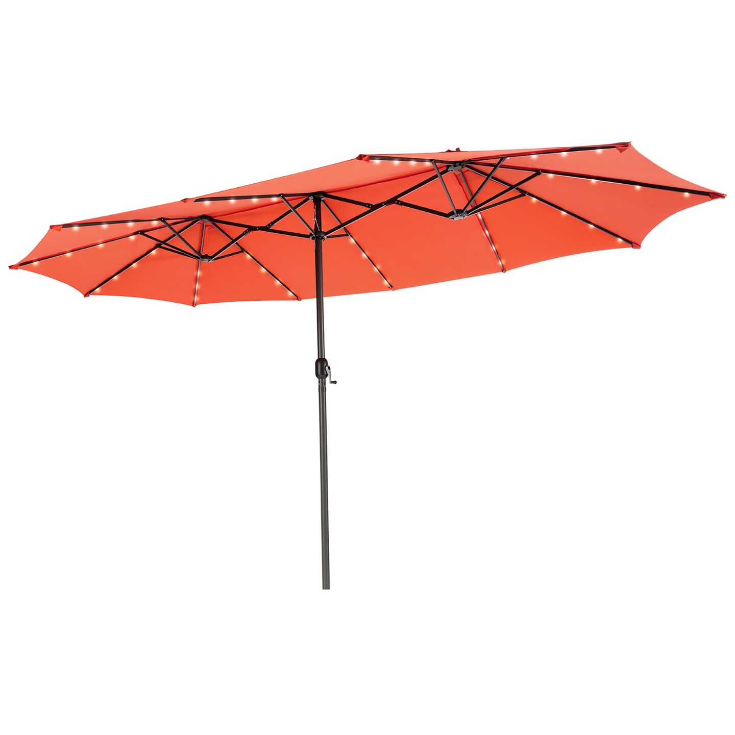 Costway 15FT Twin Patio Double-Sided Umbrella 48 Solar LED Lights Crank Outdoor Wine\Beige\Coffee\Orange\Turquoise