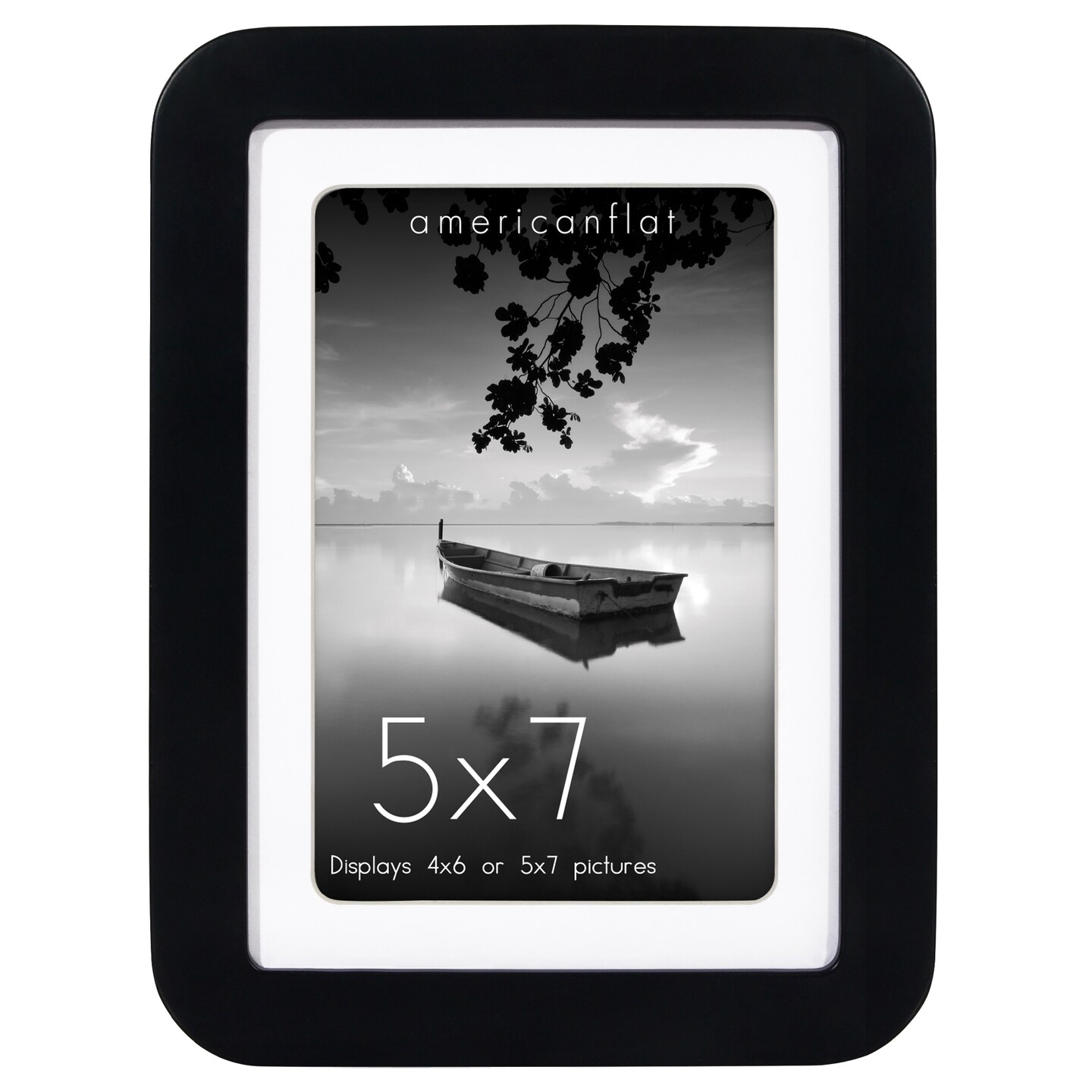 Americanflat Curved Corner Photo Frame with Mat - Picture Frame with Round Corners - Shatter Resistant Glass - Triangle Hanging Hardware - Includes Easel - Black