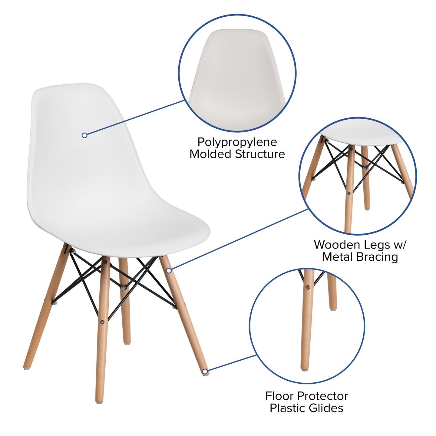 Merrick Lane Elton Series Polypropylene Accent Chair with Metal Braced Wooden Legs