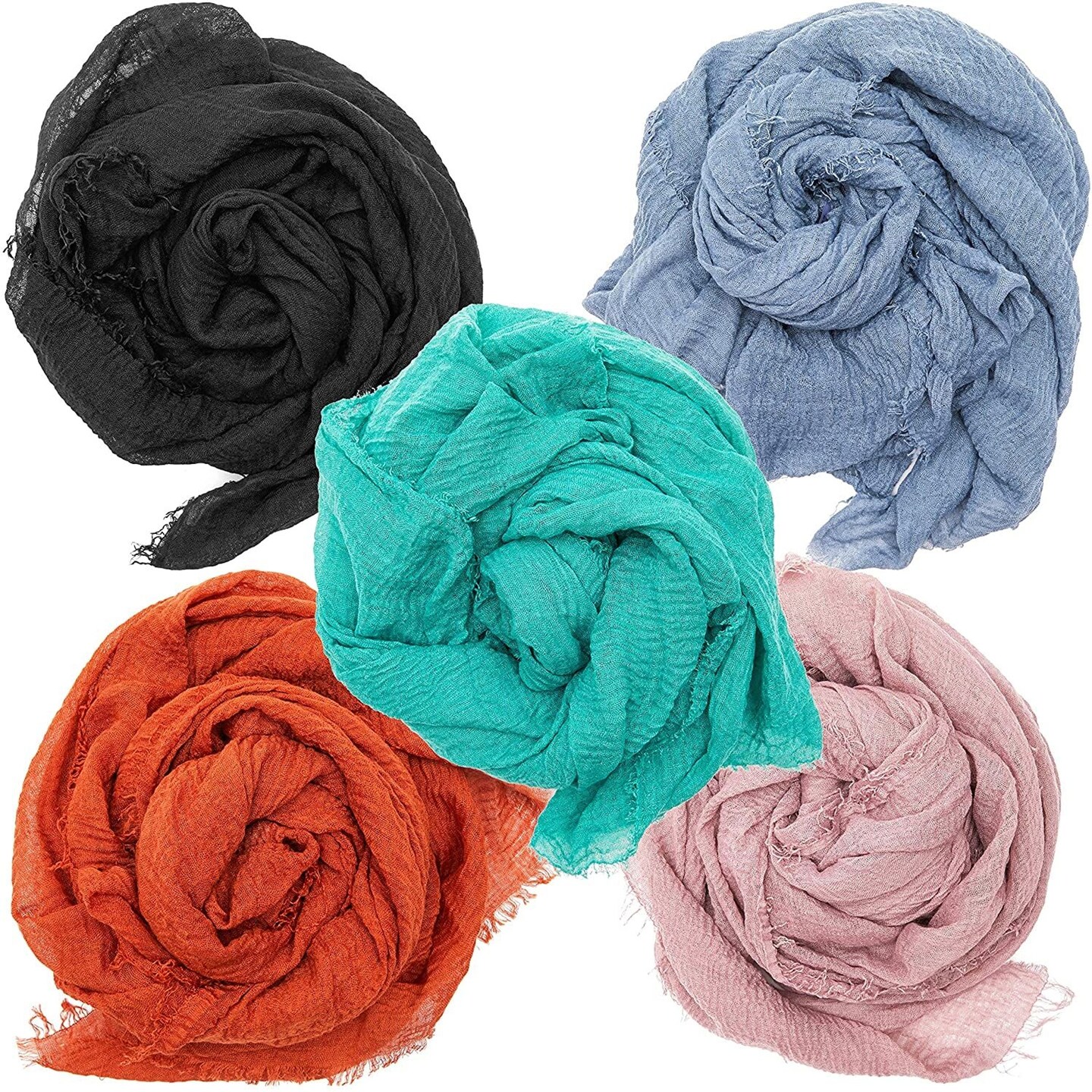 5-Pack Shawl Head Wrap, Hijab Scarf for Neck Hair, Scarf for Women in 5 Colors (70 x 36 inches)