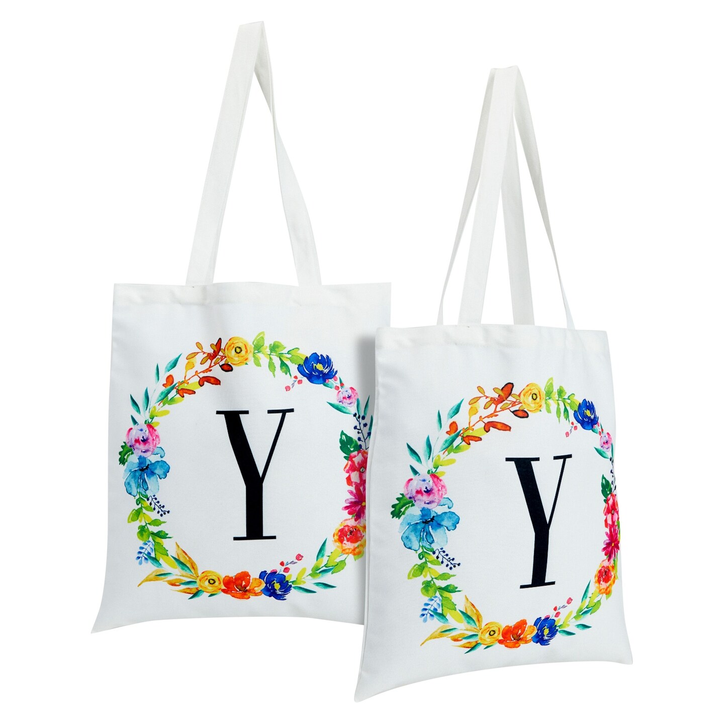 Okuna Outpost Set Of 2 Reusable Monogram Letter M Personalized Canvas Tote  Bags For Women, Floral Design, 29 In : Target