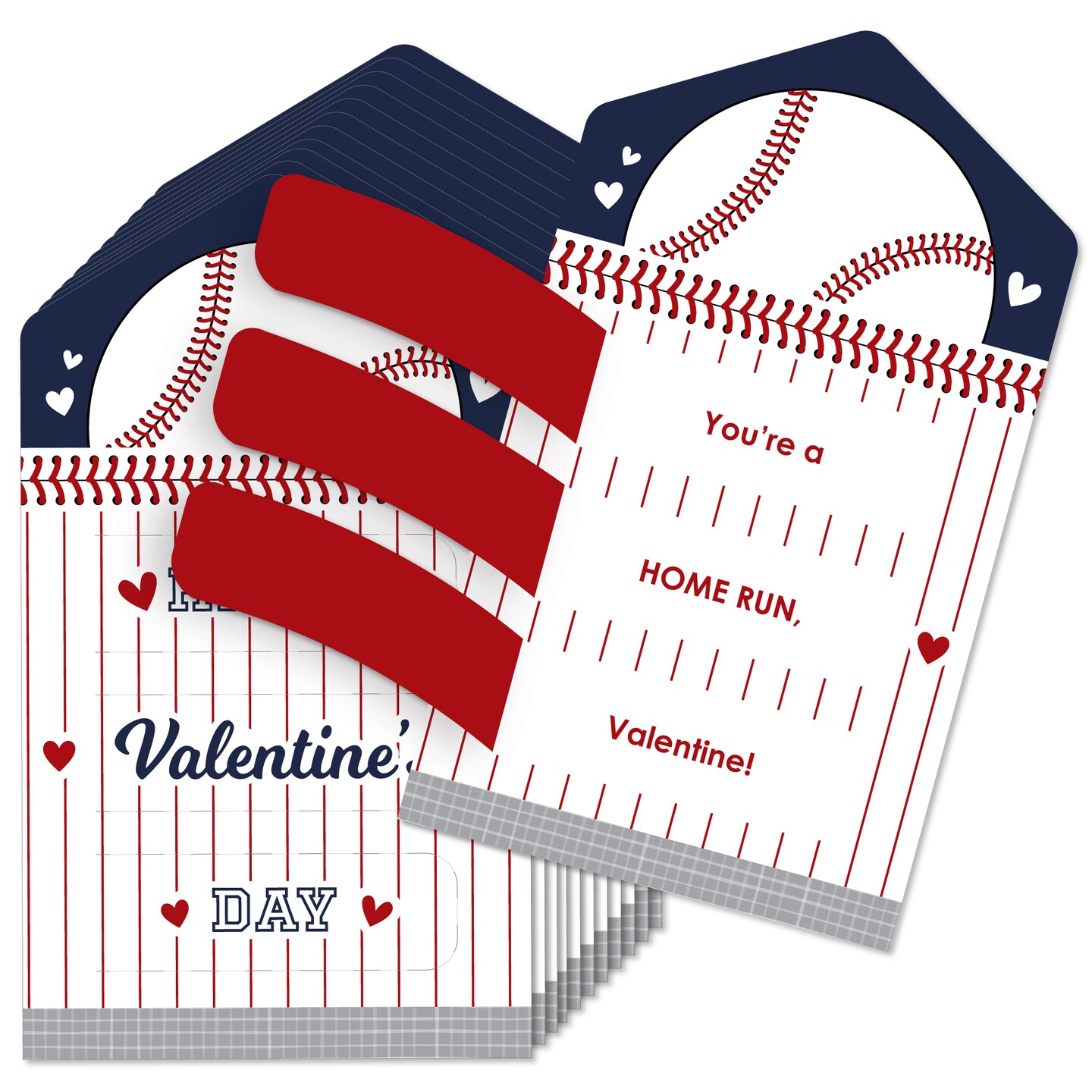 Big Dot of Happiness Batter Up - Baseball - Cards for Kids - Happy Valentine&#x27;s Day Pull Tabs - Set of 12