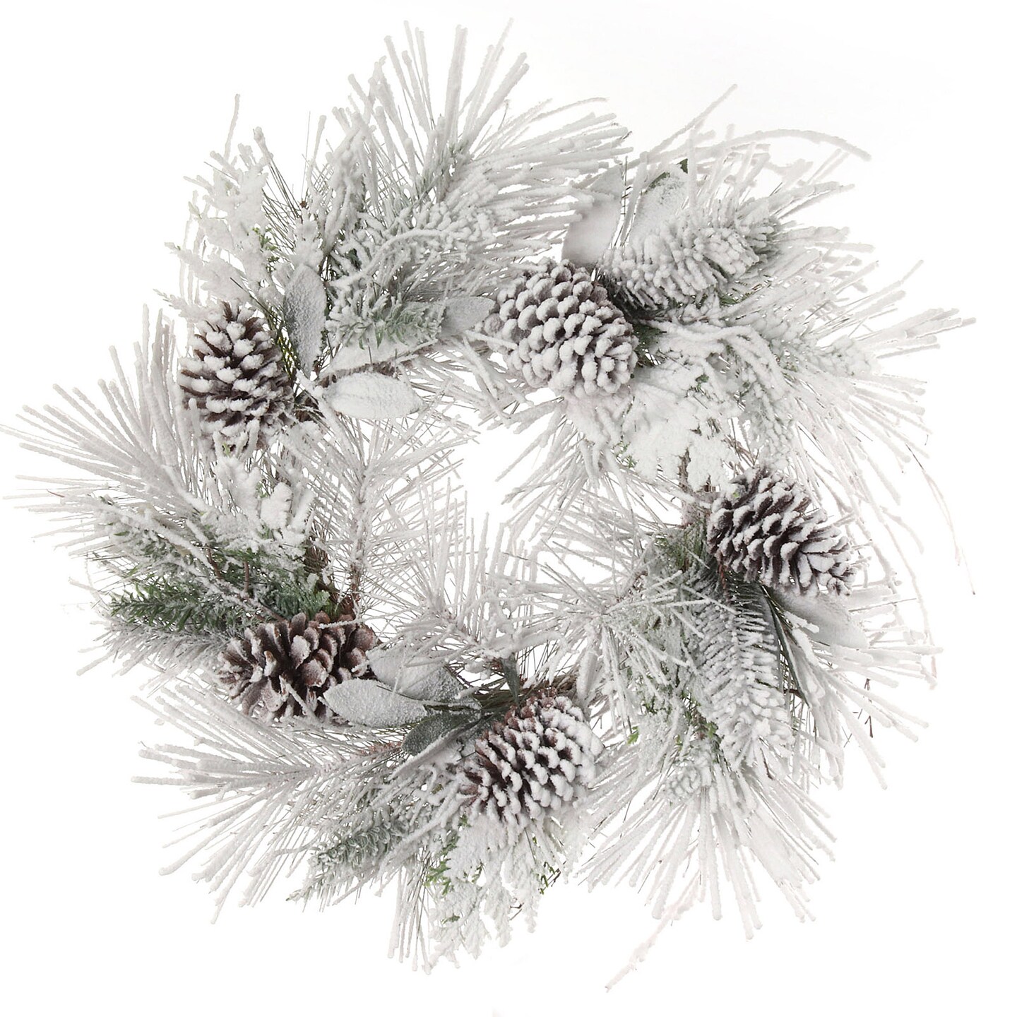 24&#x22; Snow-Covered Pine Wreath with Pine Cones &#x26; Leaves by Floral Home&#xAE;