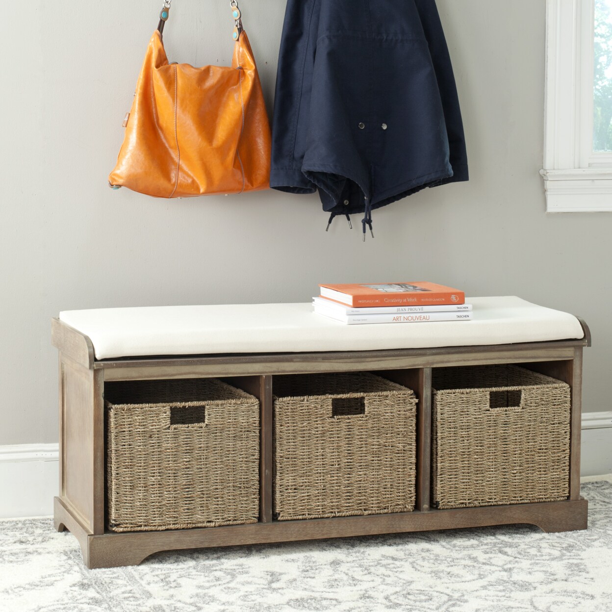 Safavieh   Lonan Wicker Storage Bench Washed Nat Pine