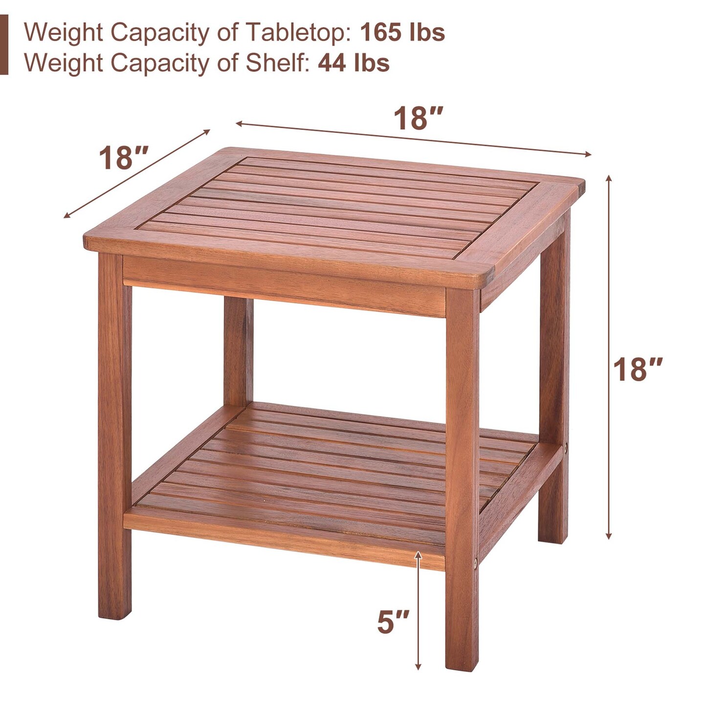 Costway Patio Acacia Wood Side Table 2-Tier Square End Table Porch Poolside Natural