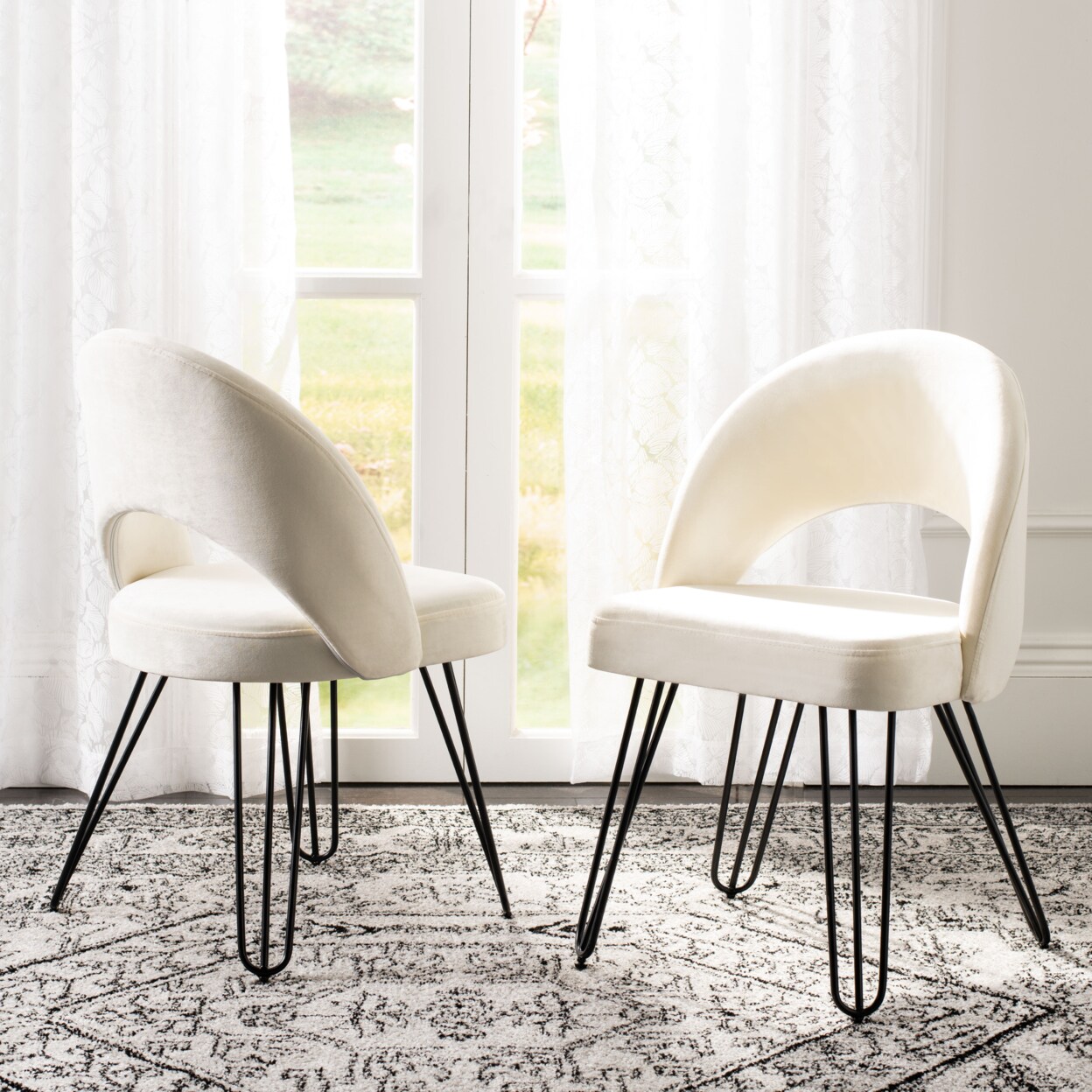 Safavieh   Jora Velvet Retro Side Chair Set of 2 Creme / Black