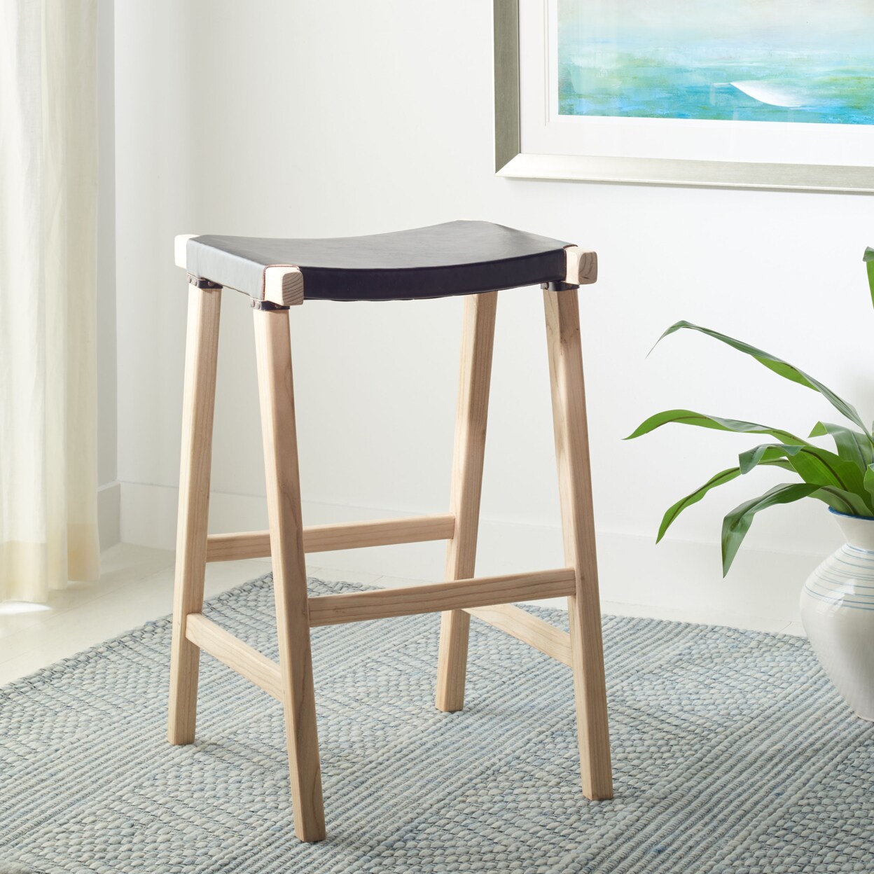 Safavieh   Aariz Rectangle Bar Stool Black / Natural