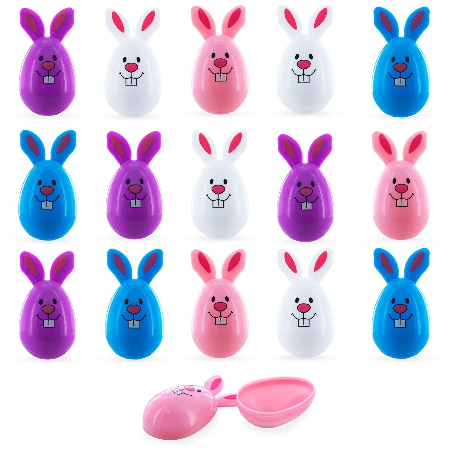 Set of 16 Fillable Rabbit-Shaped Plastic Easter Eggs, 3.25 Inches