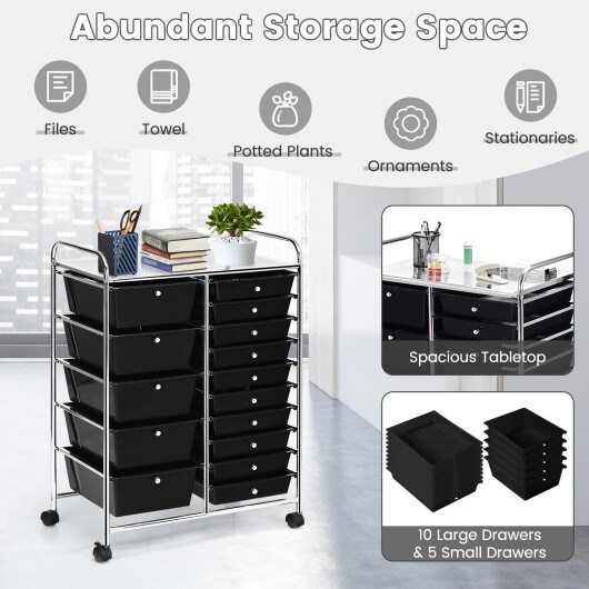 15-Drawers Multi-Use Rolling Storage Organizer Cart with Chrome Finish Steel Frame Perfect for Any Room