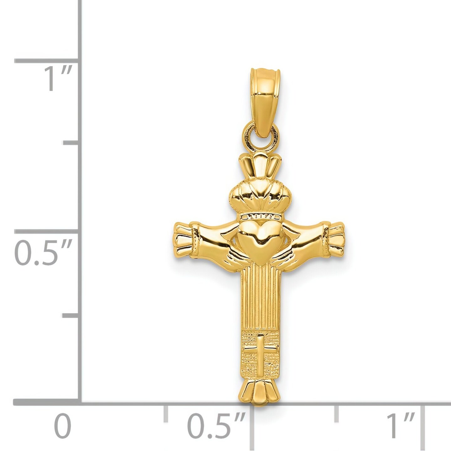 14K Yellow Gold Claddagh Cross Pendant Jewelry New 25.8 X 13.3mm 