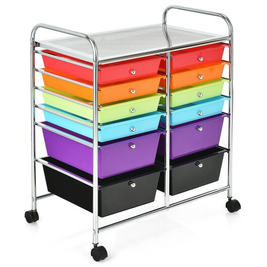 12 Storage Drawer Organizer Bins Rolling Cart with 360&#xB0; Swivel Casters