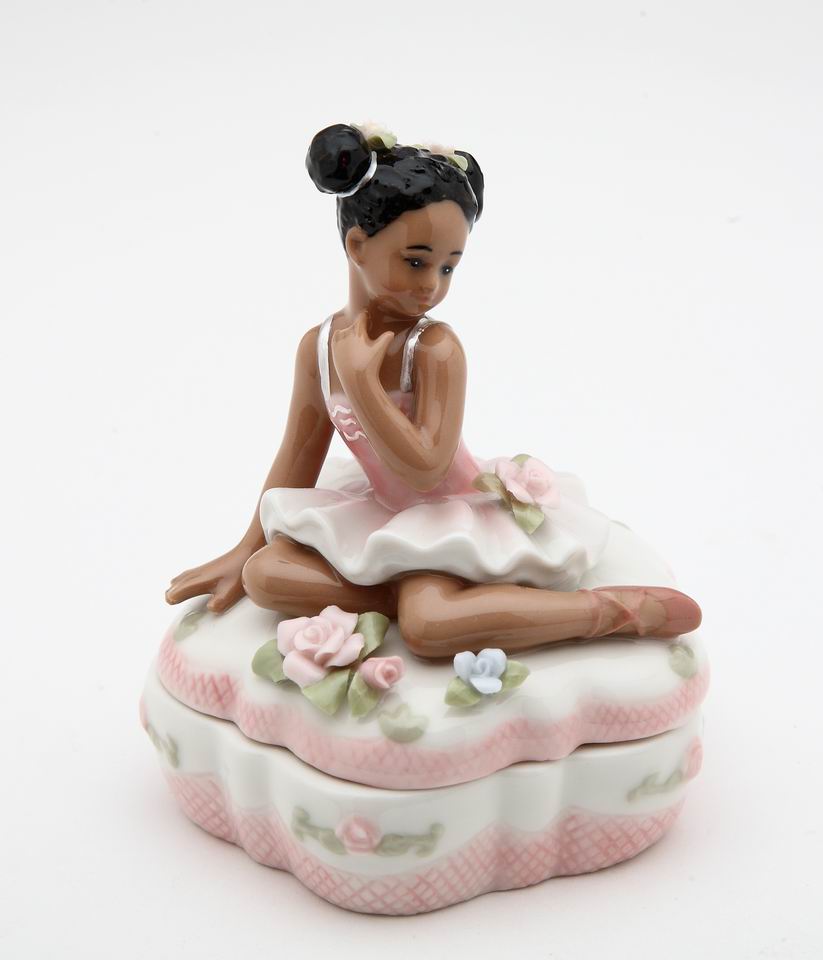 African American Ballerina in Pink Jewelry Box, Home D&#xE9;cor, Gift for Her, Gift for Daughter, Gift for Ballerina Dancer, Vanity Decor
