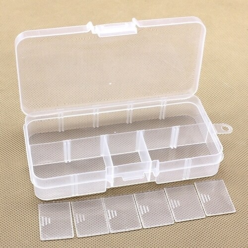 10 Compartment Adjustable Transparent Plastic Jewelry Bead Storage Box Organizer