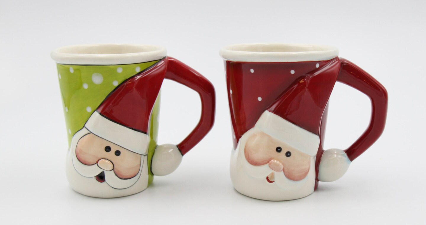 Ceramic Christmas Santa Mug (Set of 2), Home D&#xE9;cor, Gift for Her, Gift for Mom, Kitchen D&#xE9;cor, Christmas D&#xE9;cor