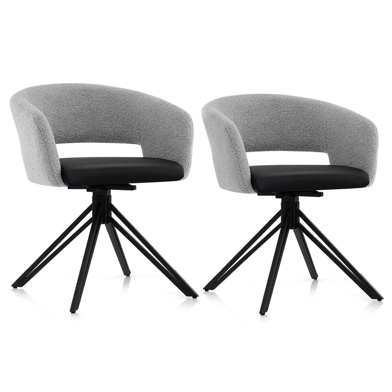 Set Of 2 Sherpa Covered Accent Chair Home Office Swivel Armchair W/ Steel