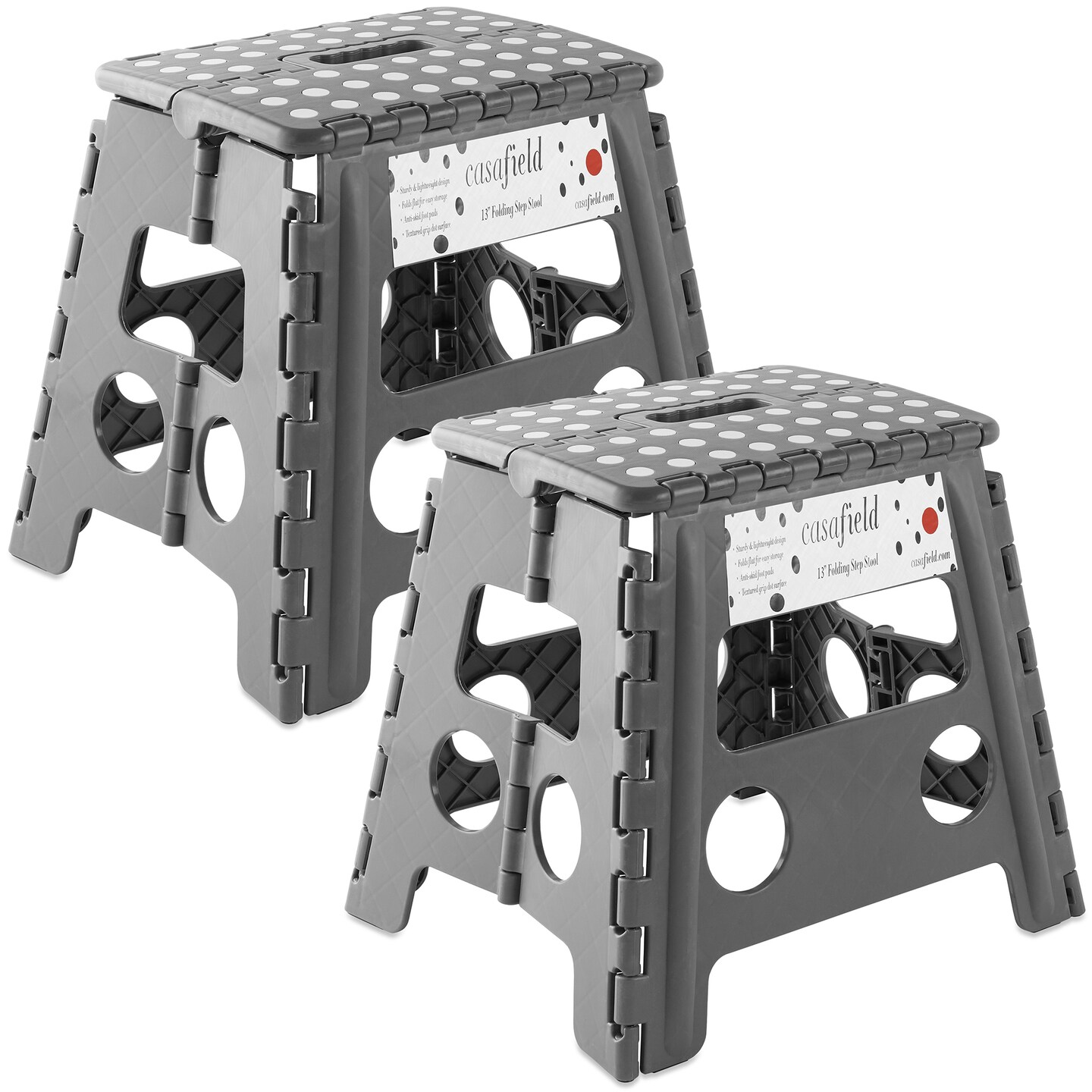 Casafield Folding Step Stools with Handle (Set of 2) - Portable Collapsible Small Plastic Foot Stool - Use in the Kitchen, Bathroom and Bedroom