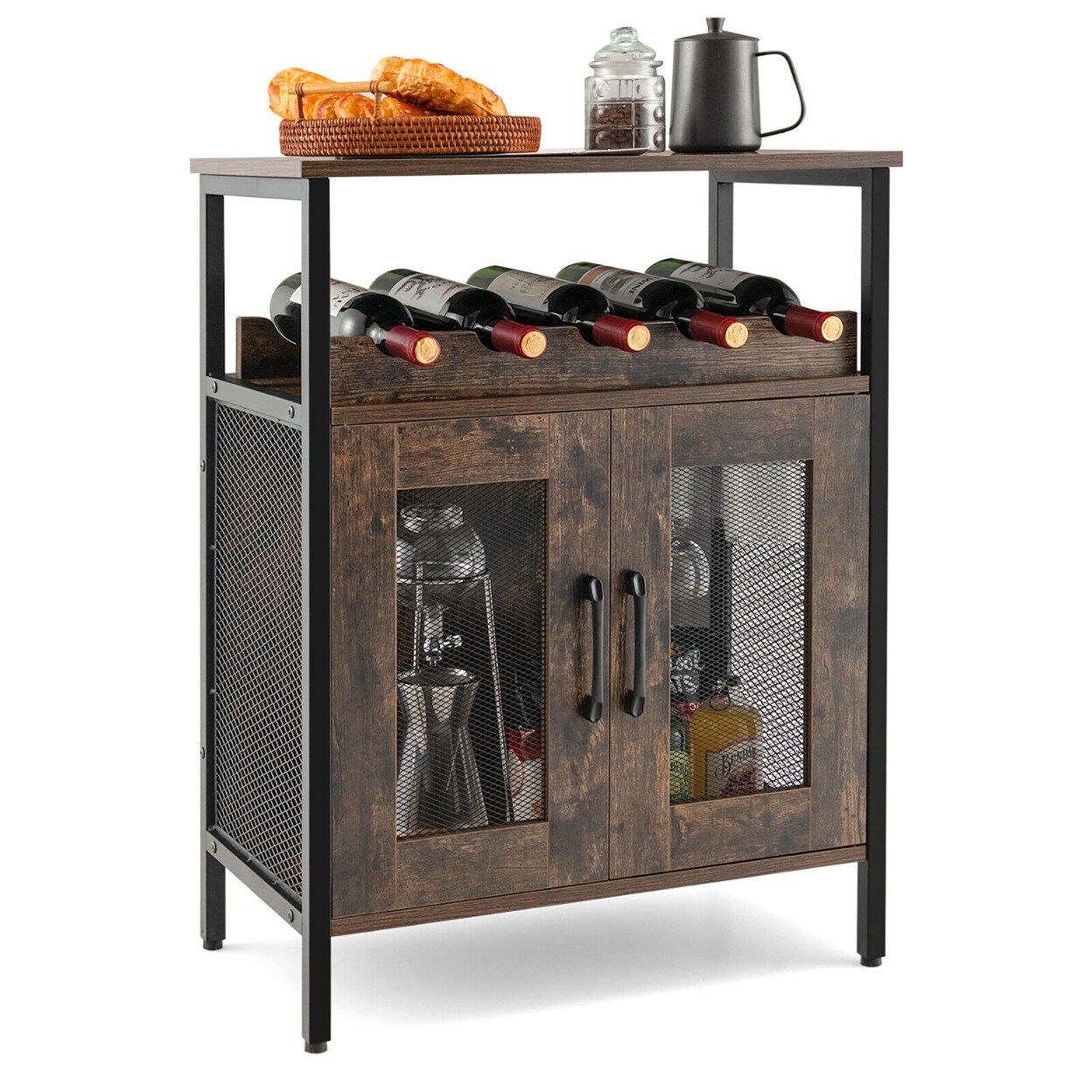 Industrial Liquor Bar Cabinet Buffet Sideboard Detachable Wine Rack Glass Holder