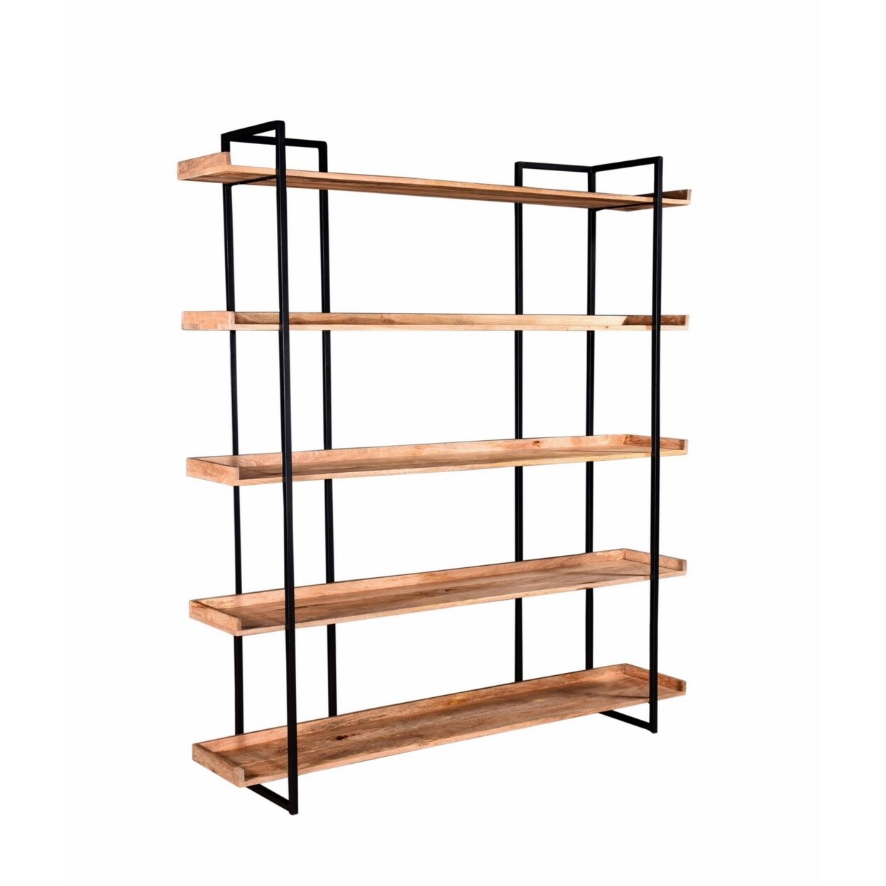 Saltoro Sherpi 68 Inch Wide Bookshelf, Reclaimed Mango Wood Shelves, Black Metal Frame-