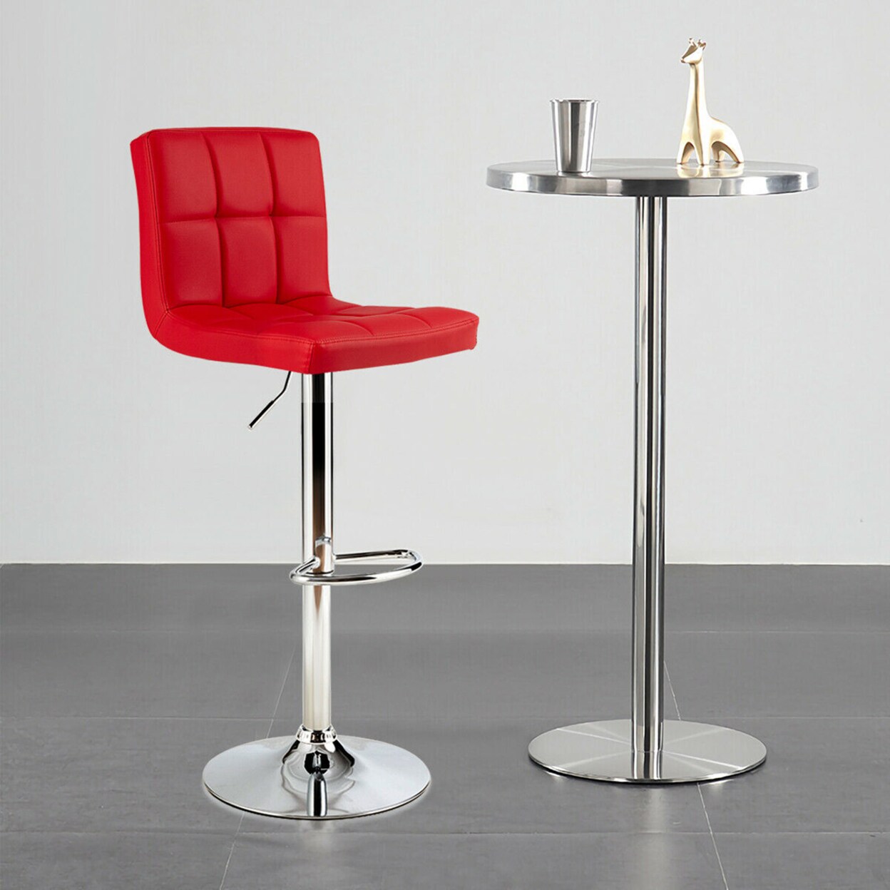 Set Of 4 Pu Leather Bar Stool Swivel Bar Chair W/ Adjustable Height Red