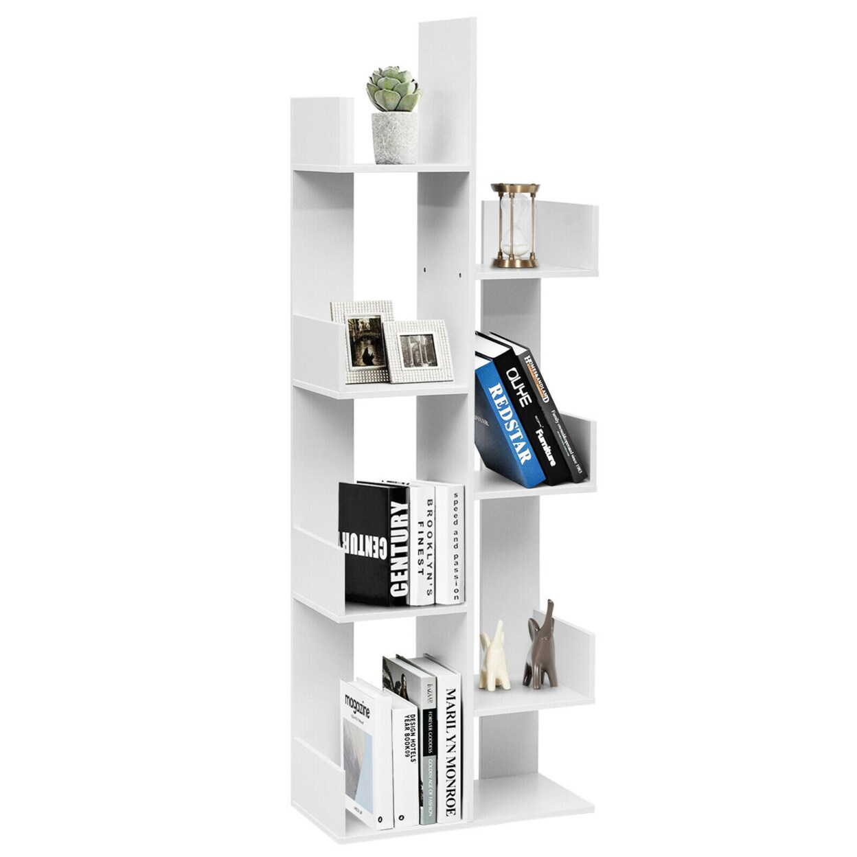 Gymax 8-Tier Bookshelf Bookcase w/8 Open Compartments Space-Saving Storage Rack
