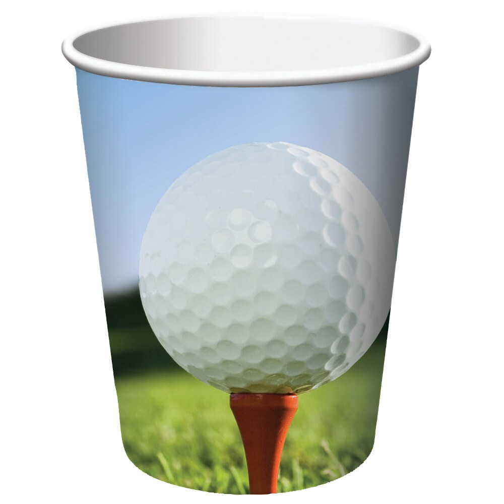 Party Central Club Pack of 96 White and Green Golf Disposable Paper Drinking Party Tumbler Cups 9 oz.