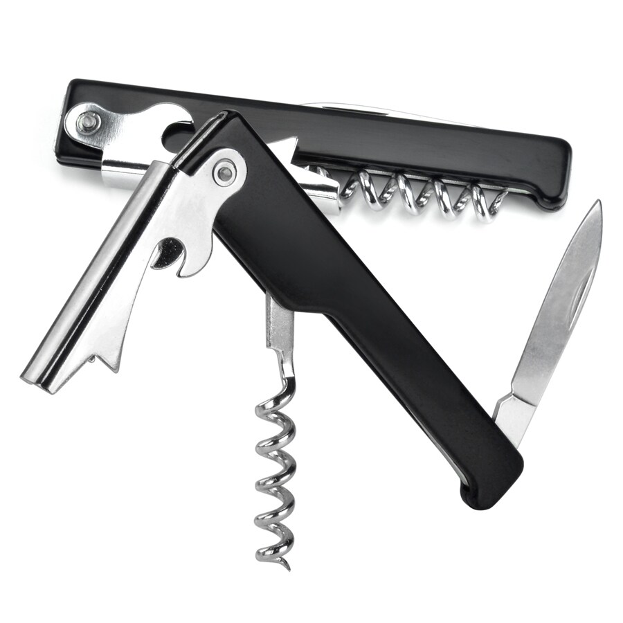 GC Home &#x26; Garden 7.25&#x22; Black Color Waiter Style Stainless Steel Pocket Corkscrew with Serrated Knife