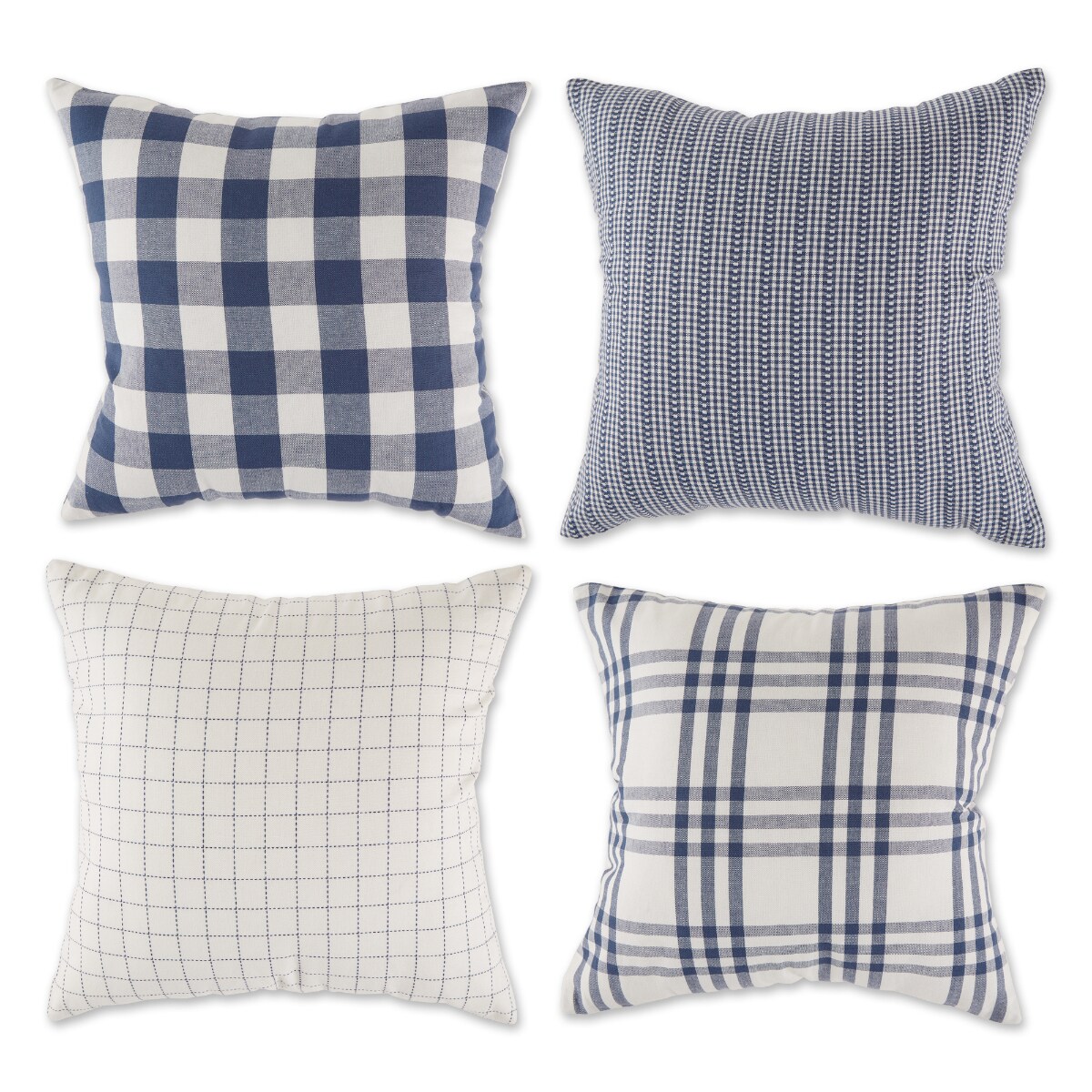 Contemporary Home Living Set of 4 French Blue Farmhouse Check Throw Pillow Covers 18&#x22;