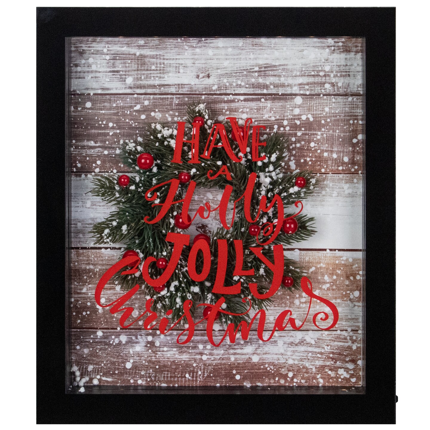 Northlight LED Lighted Framed "Have A Holly Jolly Christmas" Wreath Wall Art - 14" - Black