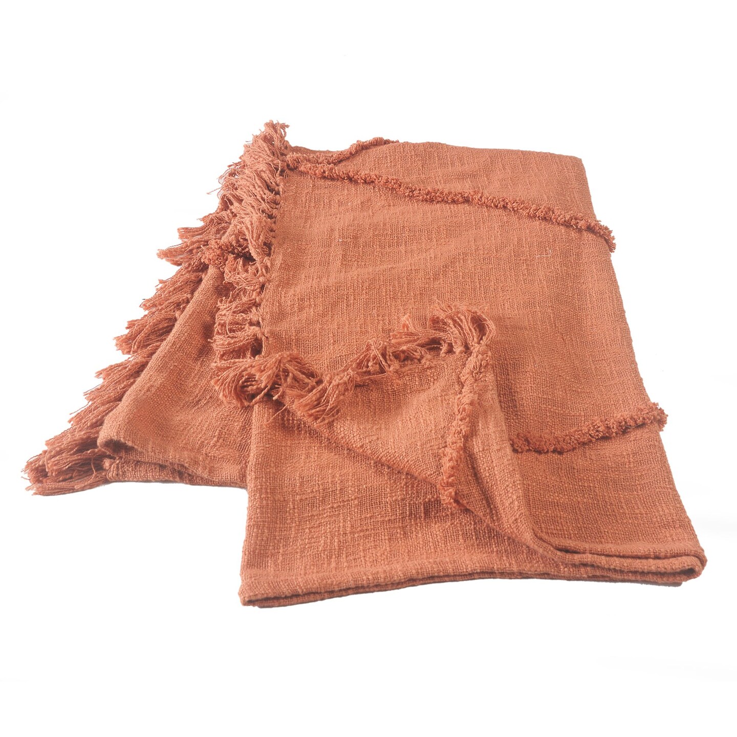 Laddha Home Designs Solid Terracotta Red Diamond Tufted Throw Blanket with Fringes 50&#x22; x 60&#x22;