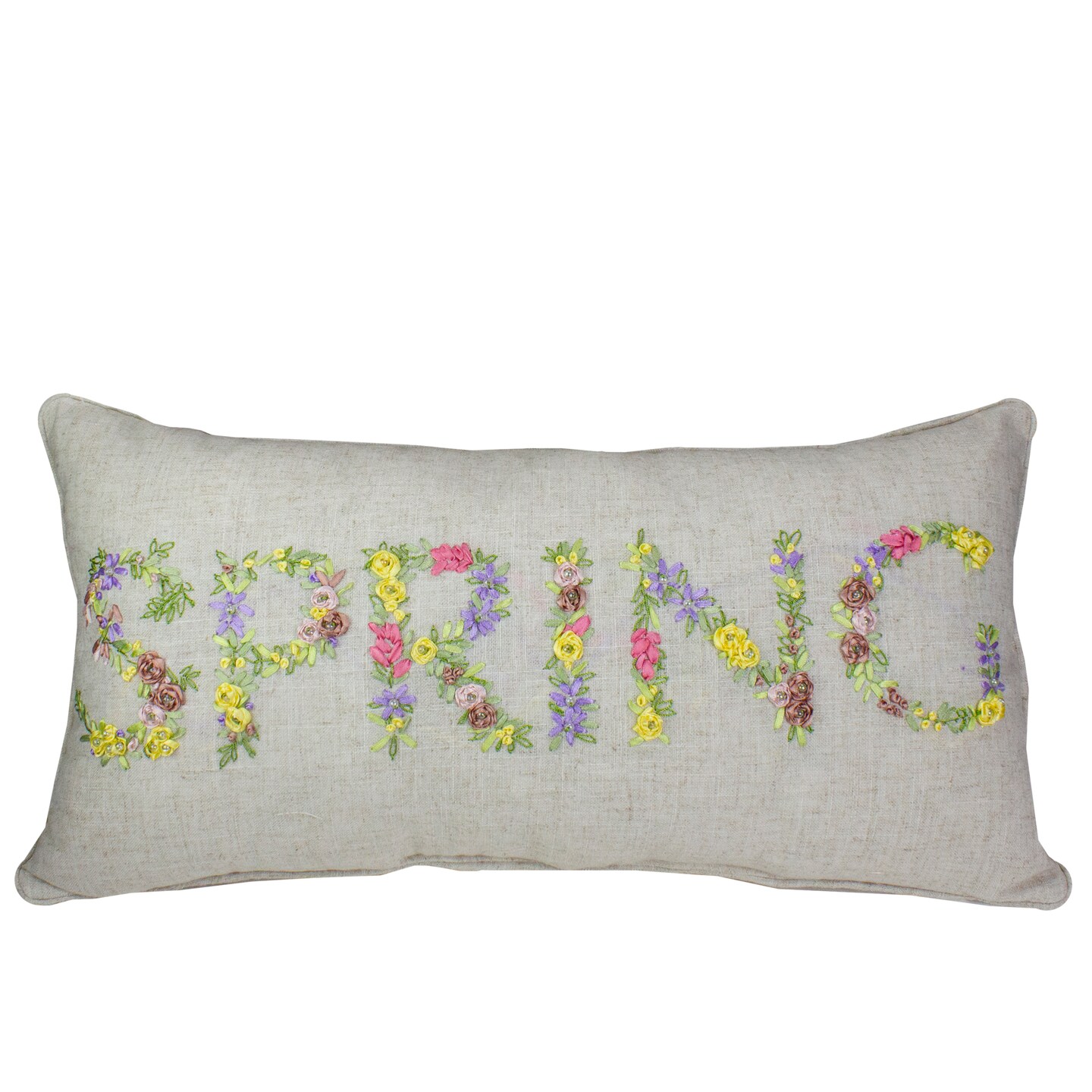 C&#x26;F Home 23&#x22; Spring Floral Ribbon Beige Throw Pillow