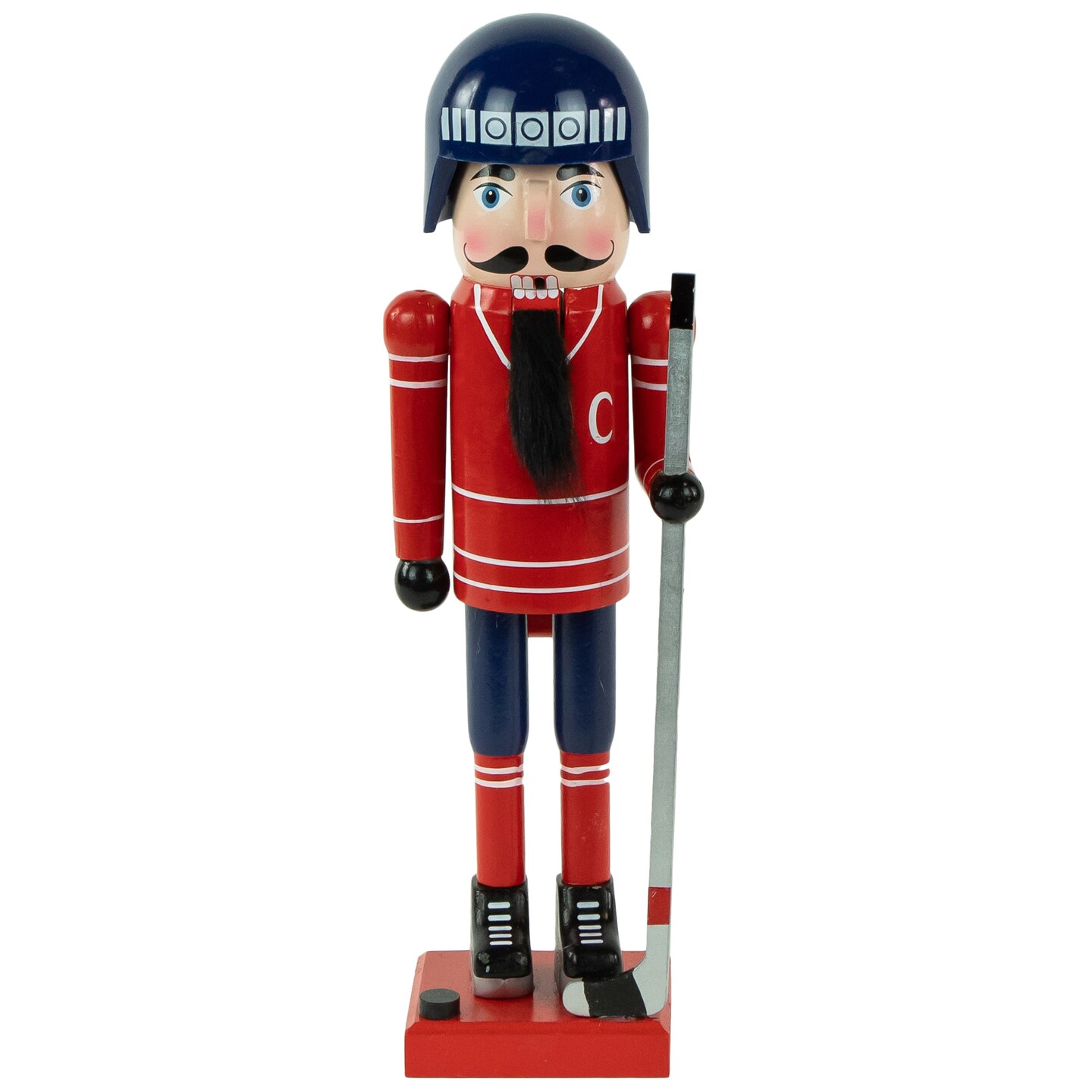 Northlight 14&#x22; Blue and Red Wooden Christmas Ice Hockey Player Nutcracker