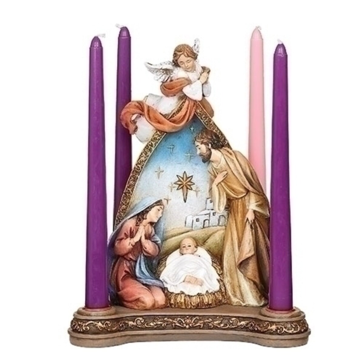 Roman 10.5" Brown Holy Family with Angel Advent Candle Holder