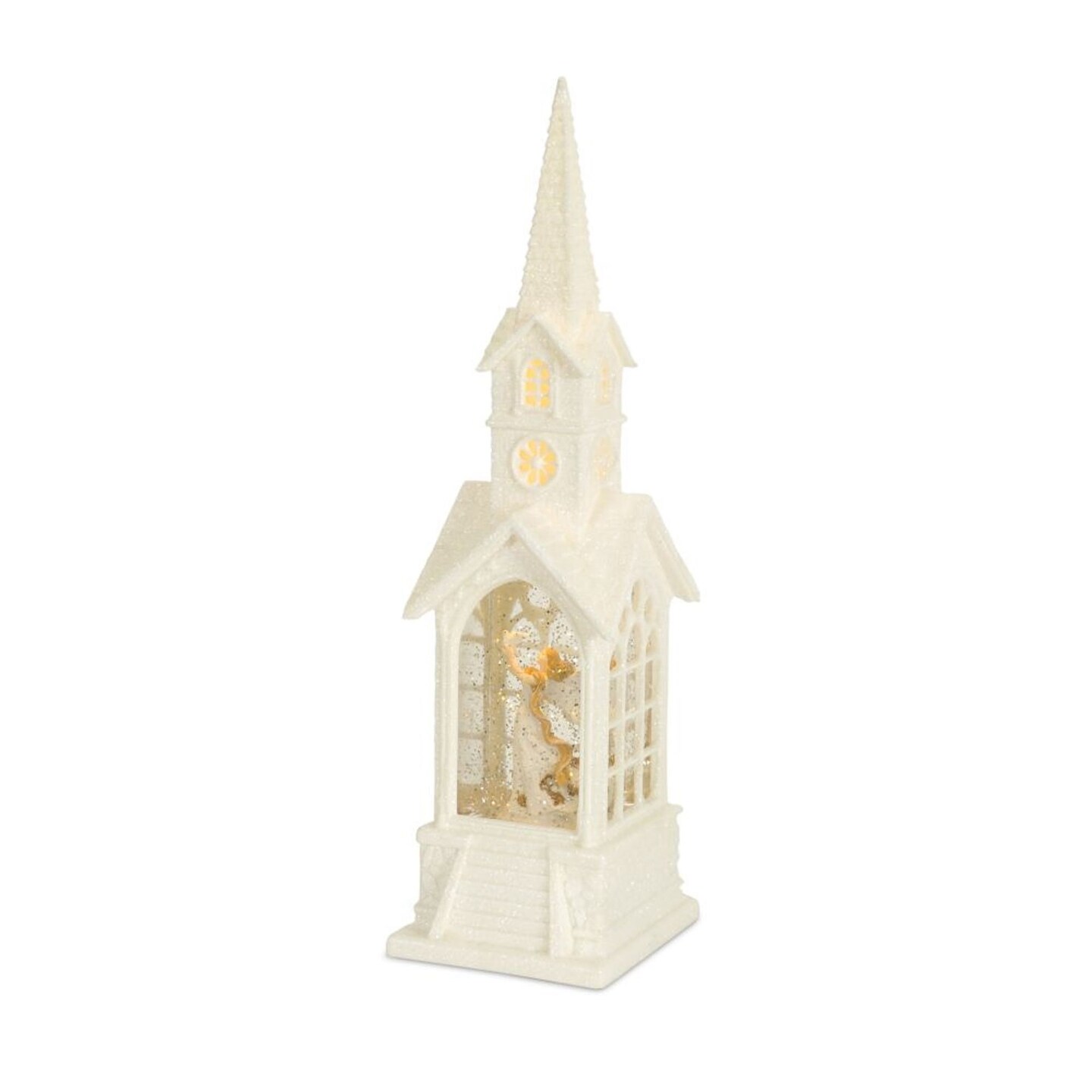 Contemporary Home Living 16.25&#x22; White Church Snow Globe with Angel Christmas Tabletop Decor