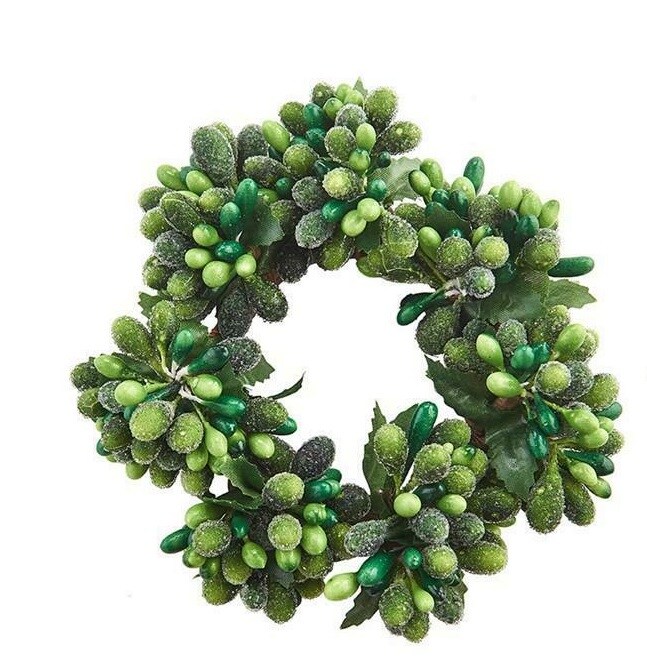 Raz 4.5&#x22; Frosted Green Holly and Berries Christmas Votive Candle Ring