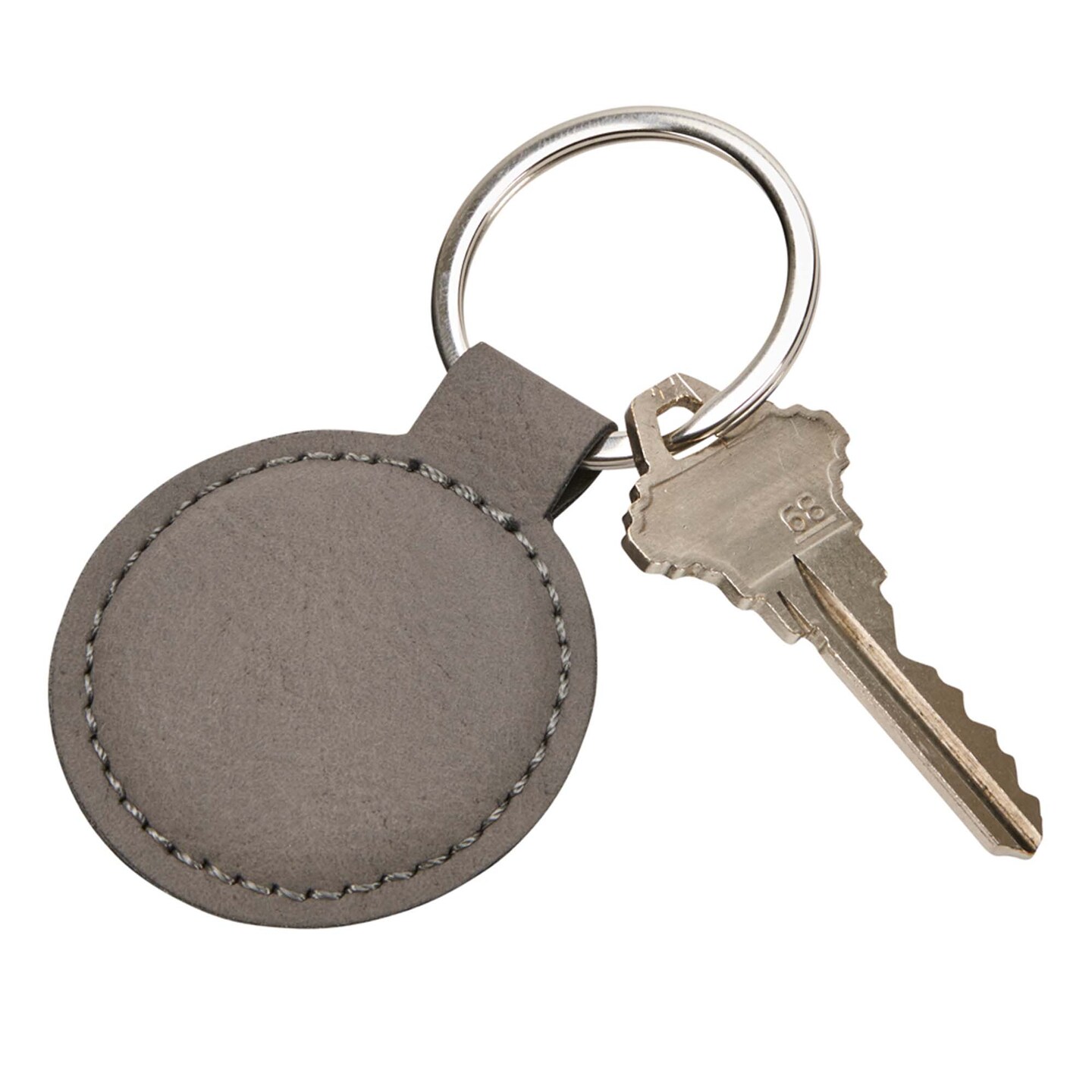 Contemporary Home Living 1 7/8&#x22; Gray Round Leatherette Key Chain