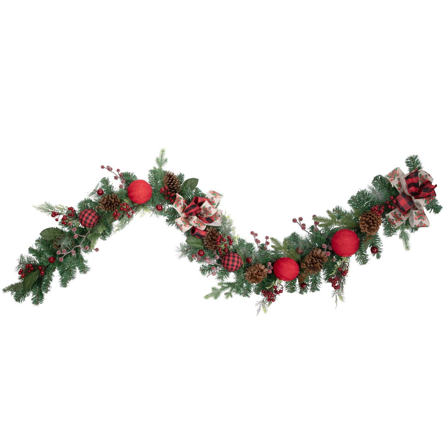 Northlight 6&#x27; Green Pine Artificial Christmas Garland with Plaid Ornaments and Bows