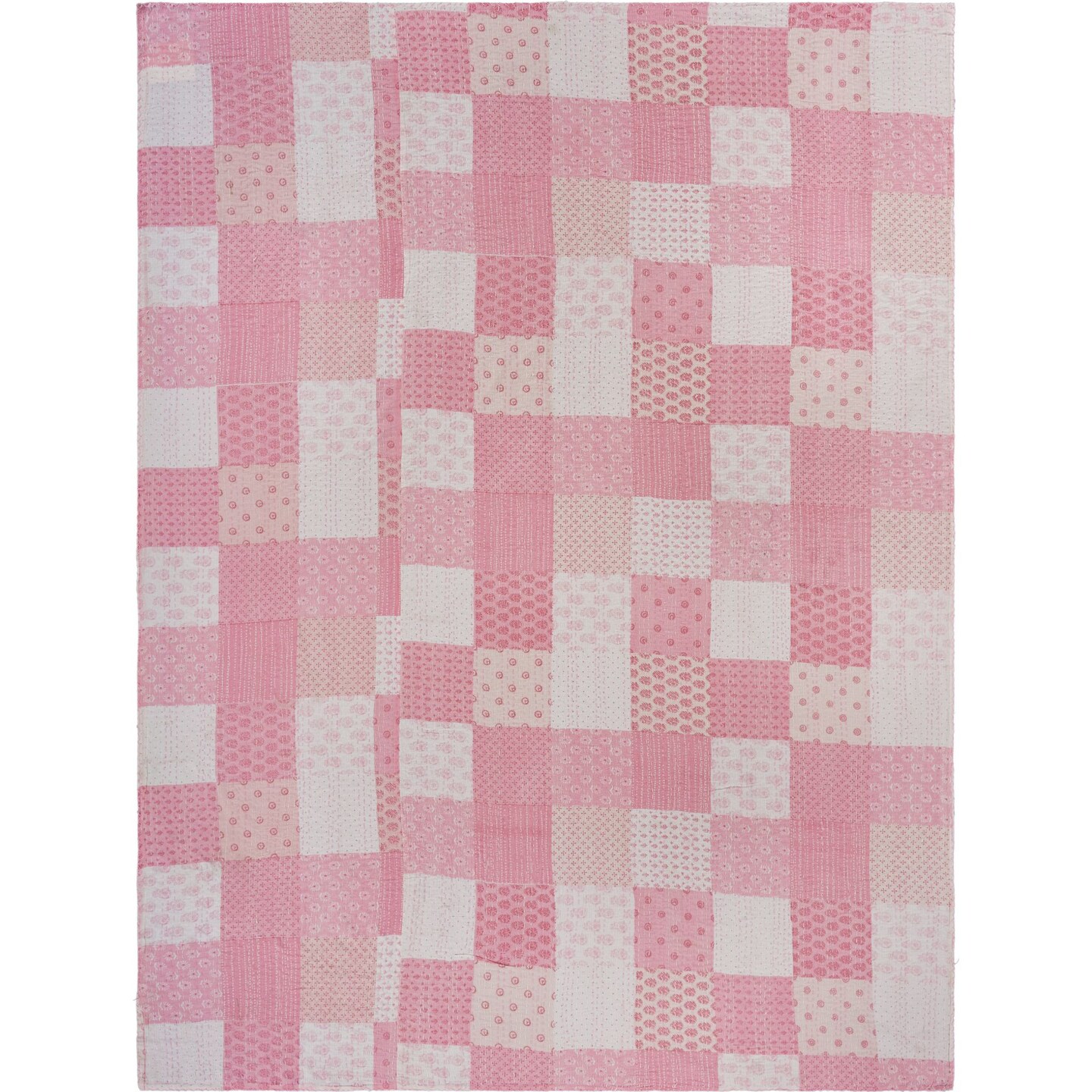 Laddha Home Designs 110&#x22; Pink and Cream Handcrafted Rectangular Coverlet - King Size