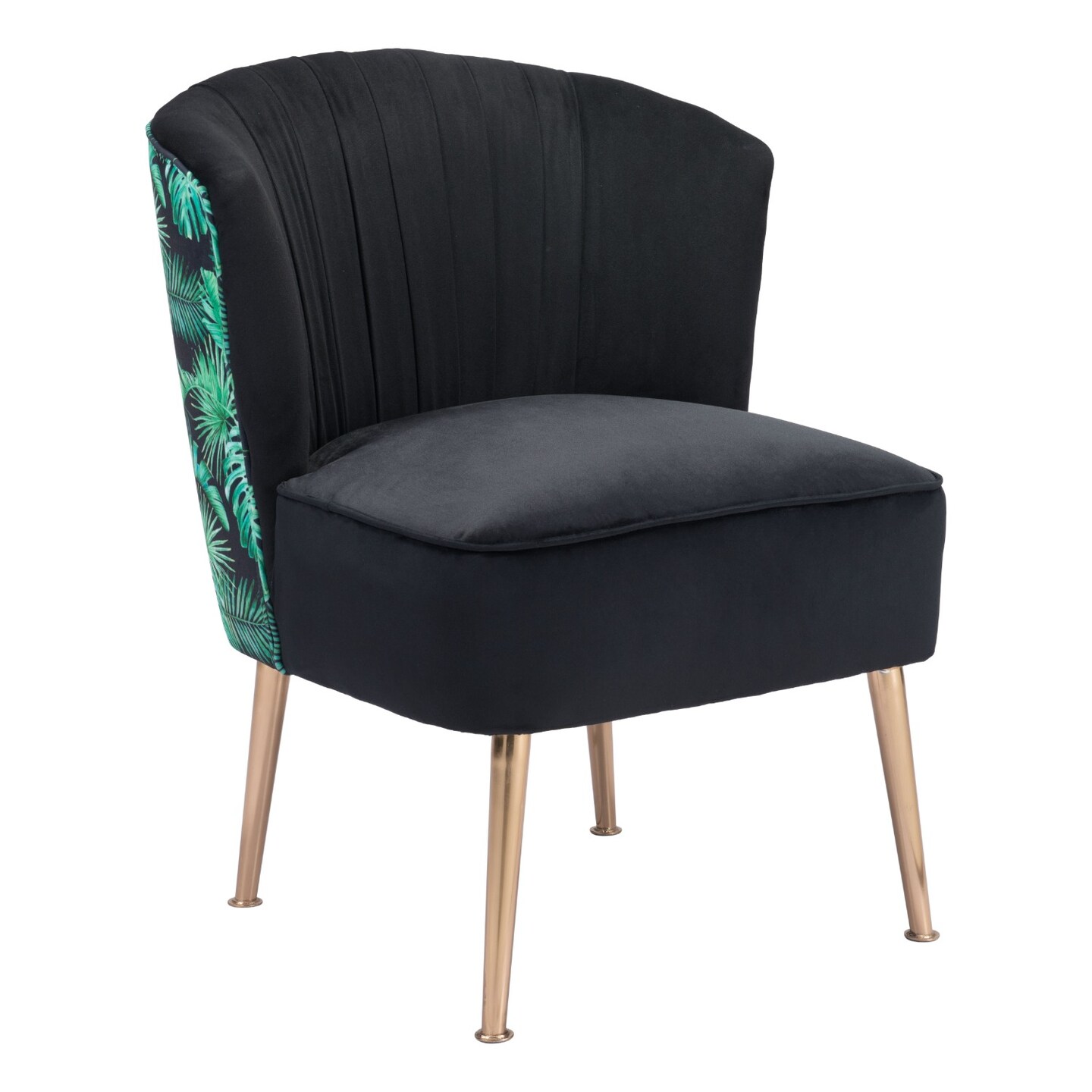 Modern Home 32.25&#x22; Black and Gold Tropical Print Upholstered Arm Chair