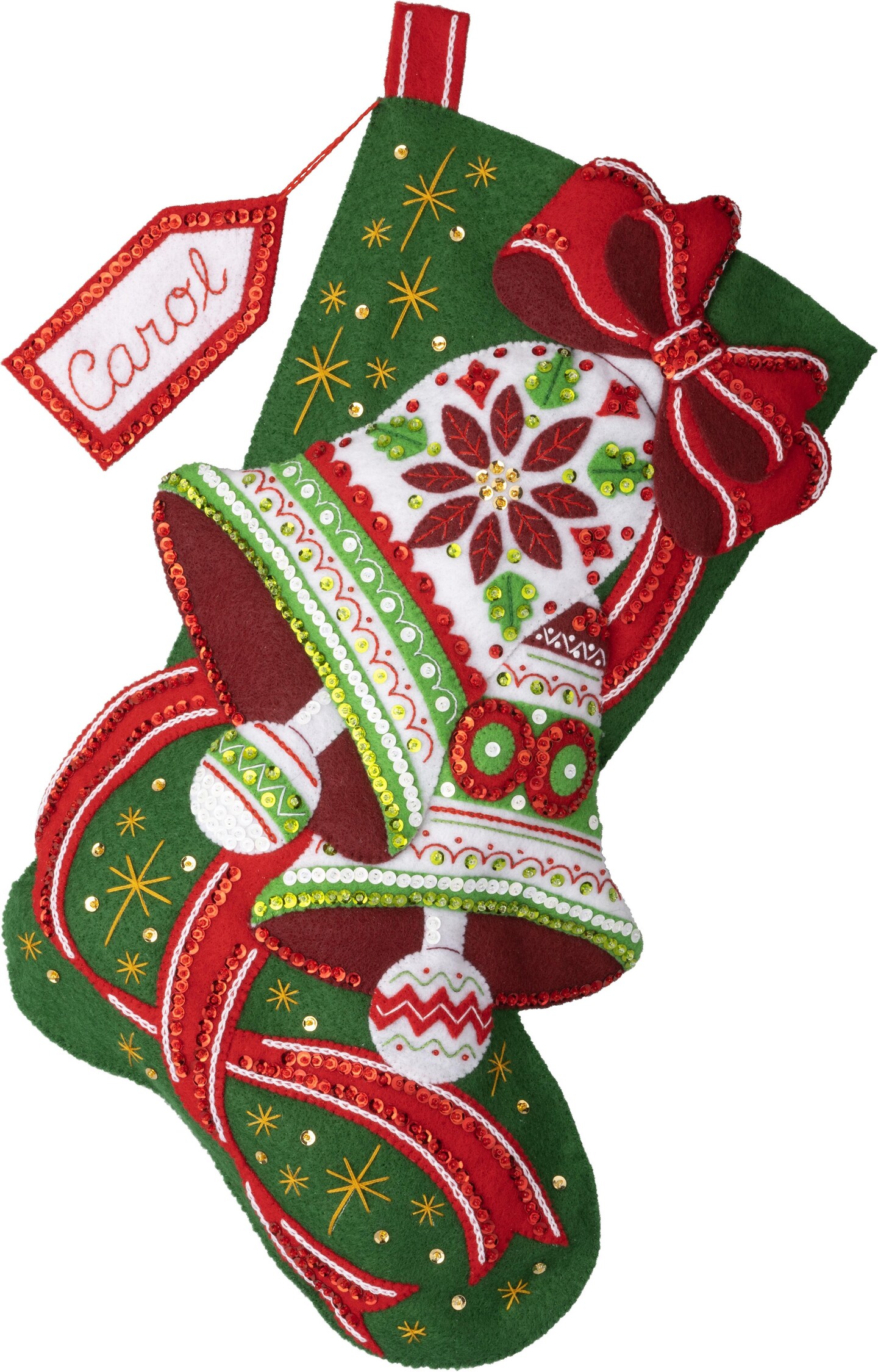 Bucilla Felt Stocking Applique Kit 18&#x22; Long-Poinsettia Bells
