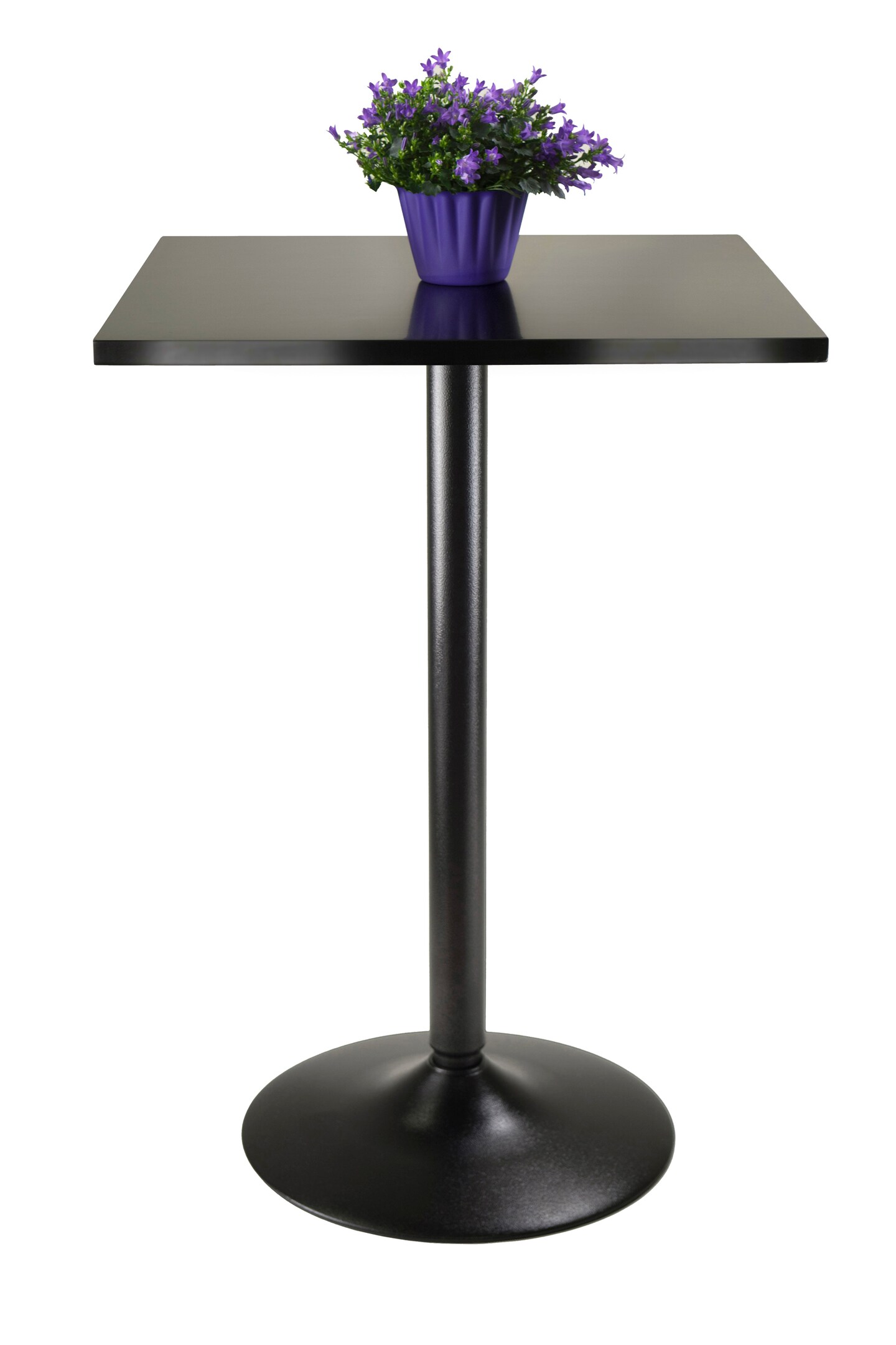 Contemporary Home Living 34.5&#x22; Black Elegant Square Top Pub Table with Round Metal Base