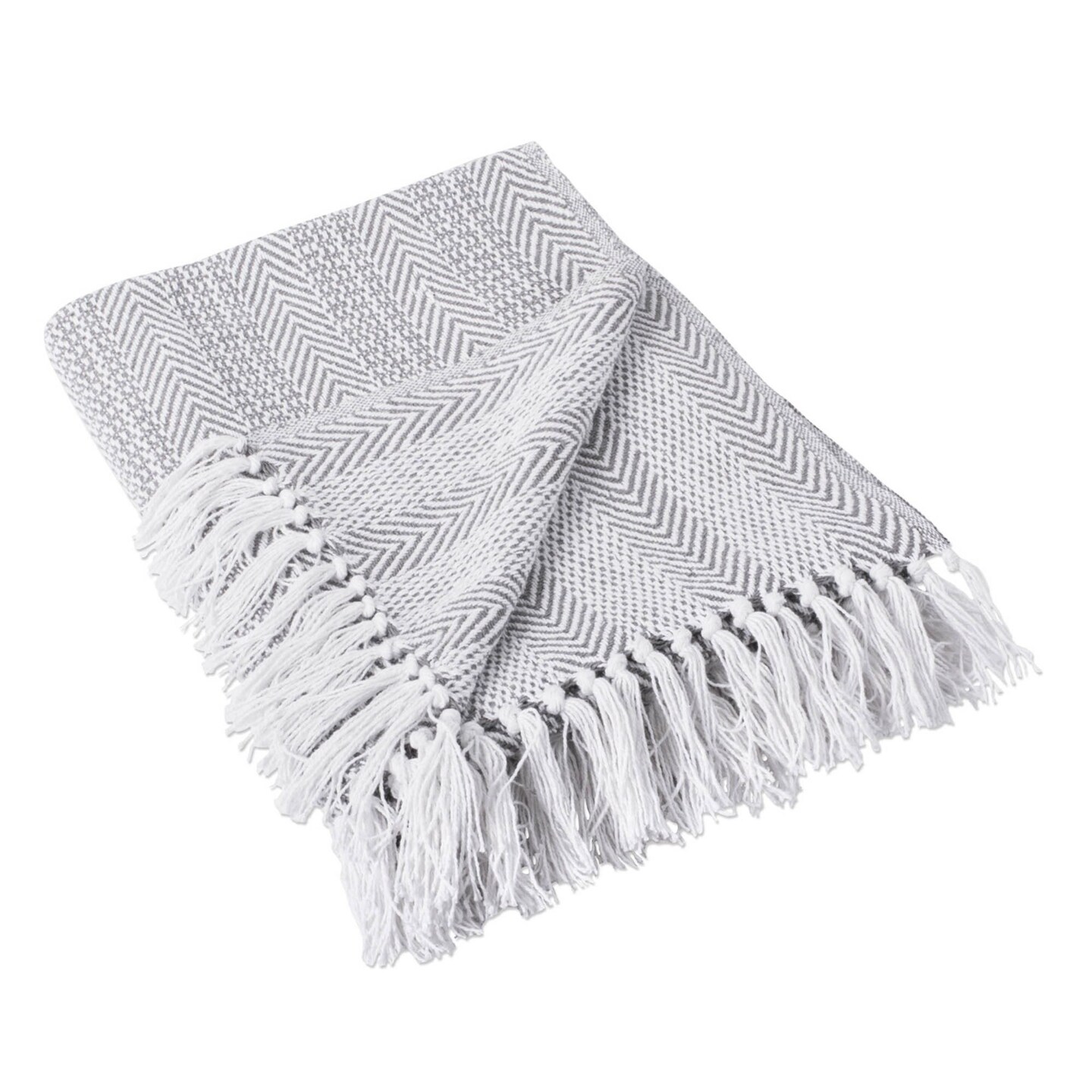 Contemporary Home Living Gray Herringbone Striped Cotton Fringed Throw Blanket 50&#x22; x 60&#x22;