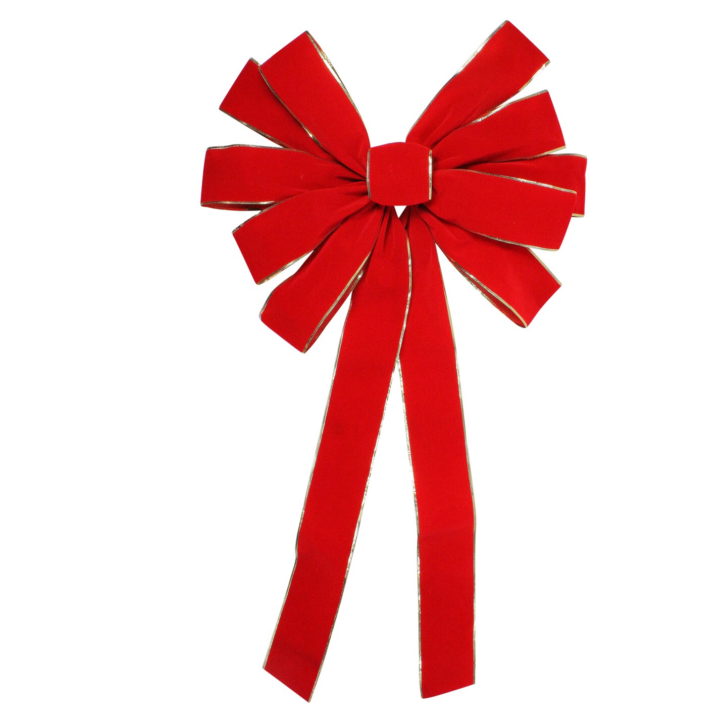 Northlight 24&#x22; x 42&#x22; Large Red 11-Loop Velveteen Christmas Bow with Gold Trim