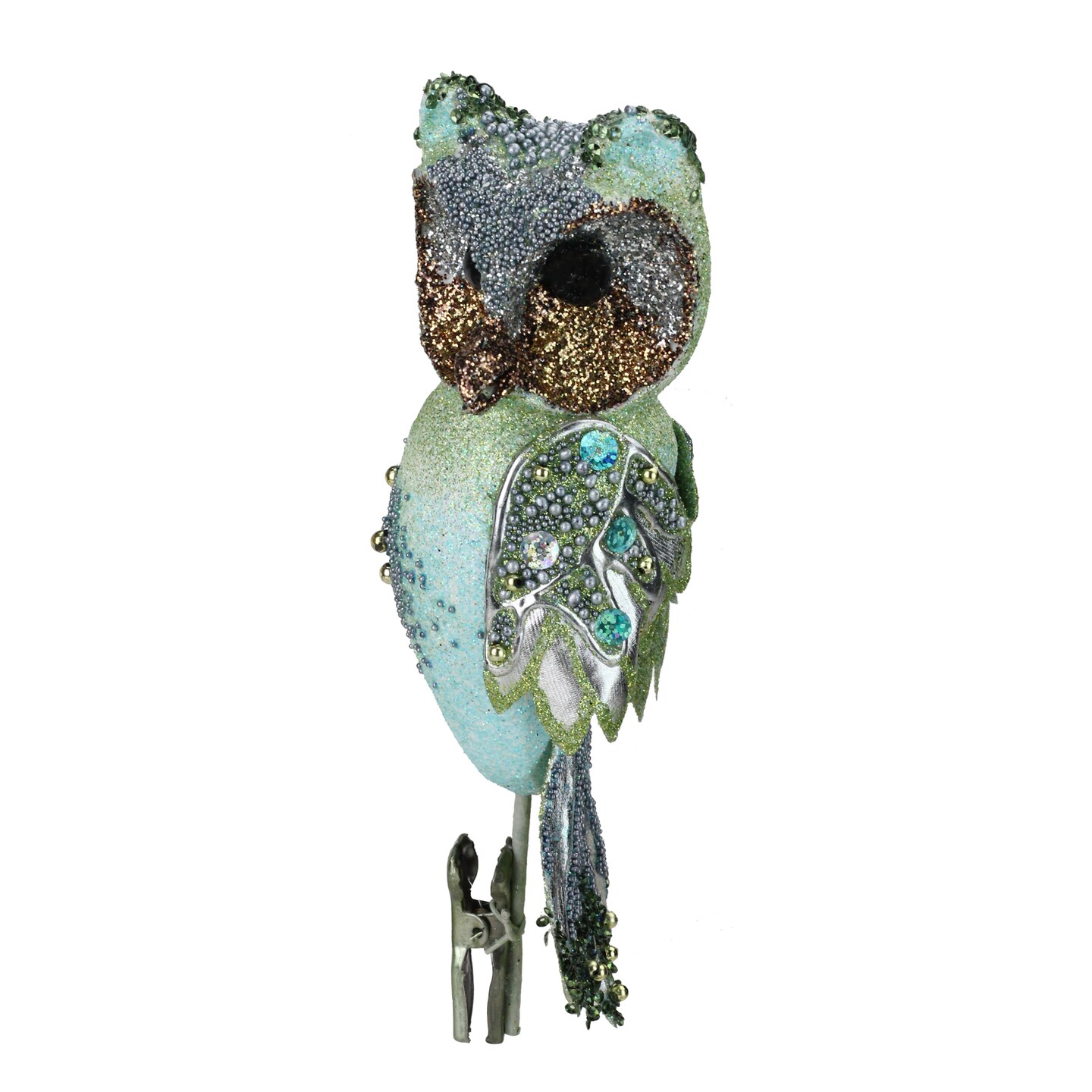 Melrose 10&#x22; Green Glittered and Sequined Owl Clip On Christmas Ornament