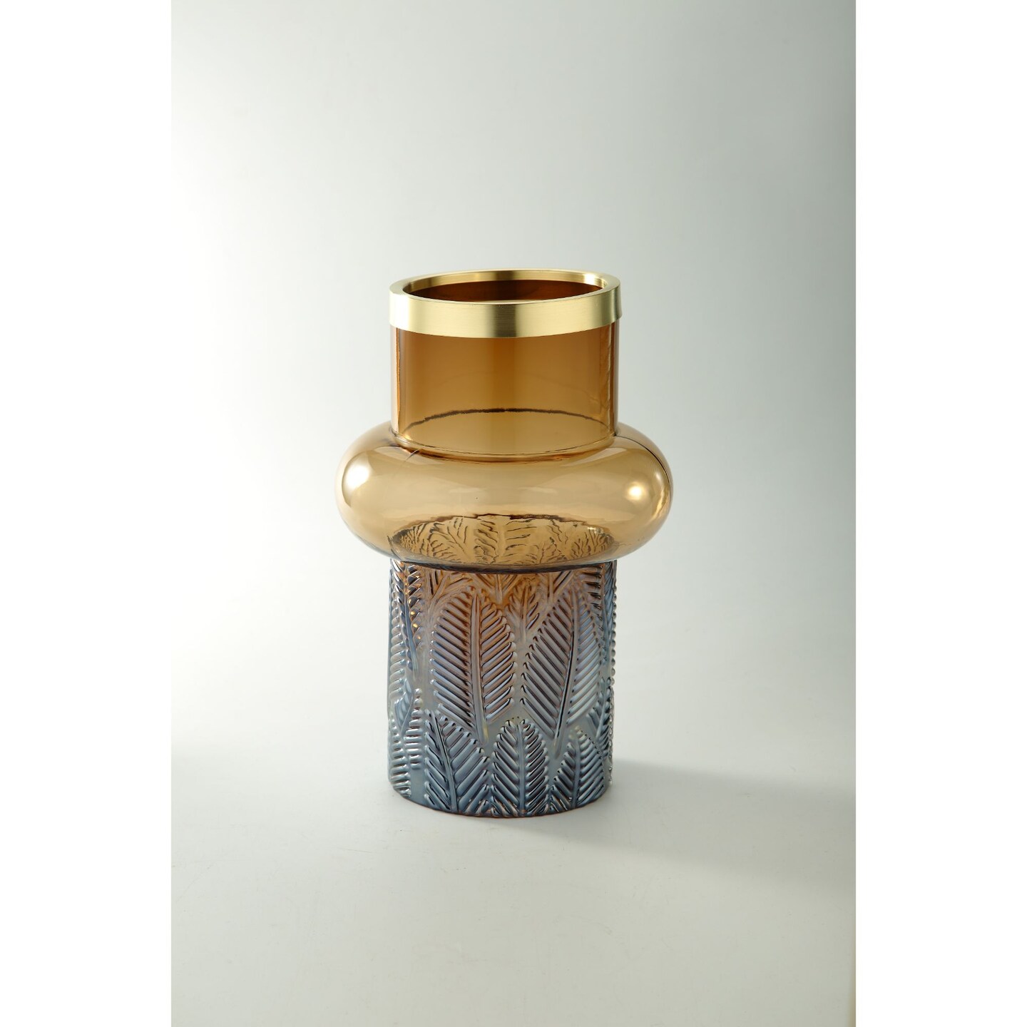 CC Home Furnishings 12&#x22; Blue Leaf Pattern Cylindrical Glass Flower Vase