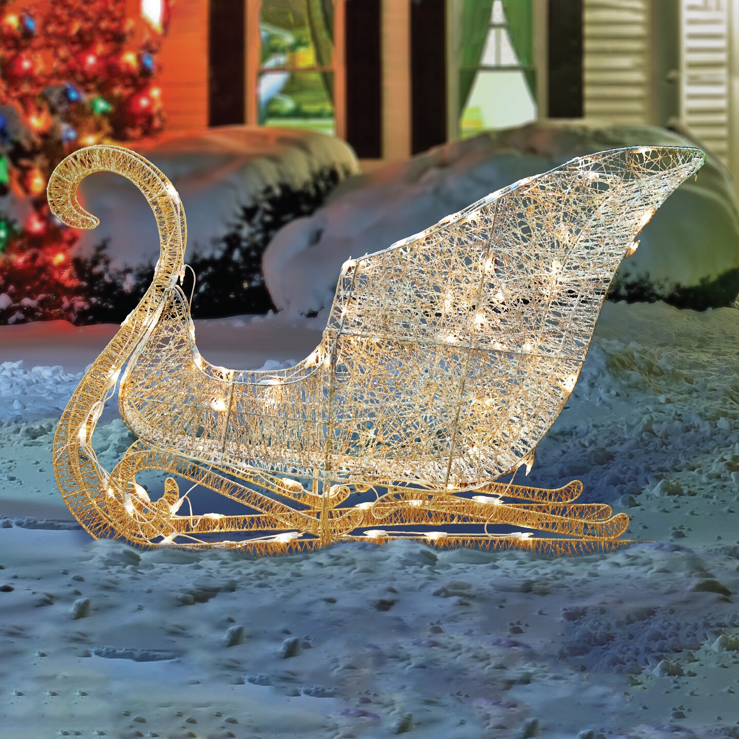 Northlight 41" Lighted Elegant White Glittering Christmas Sleigh Outdoor Decor