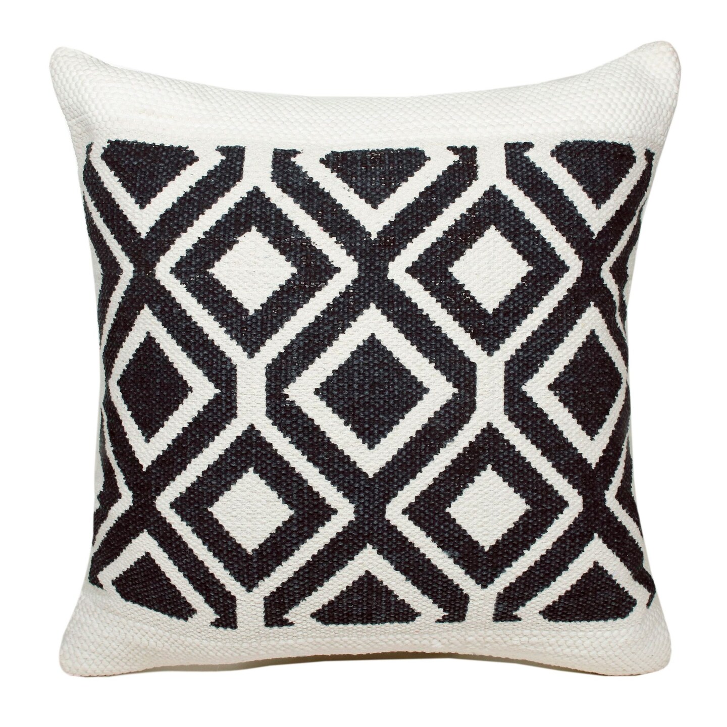 Laddha Home Designs 20" Navy Blue and White Tile Design Square Throw Pillow