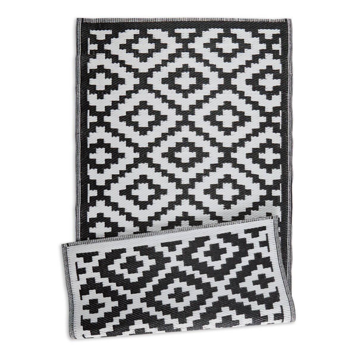 Contemporary Home Living 3&#x27; x 6&#x27; Black and White Geometric Diamond Outdoor Rug Runner