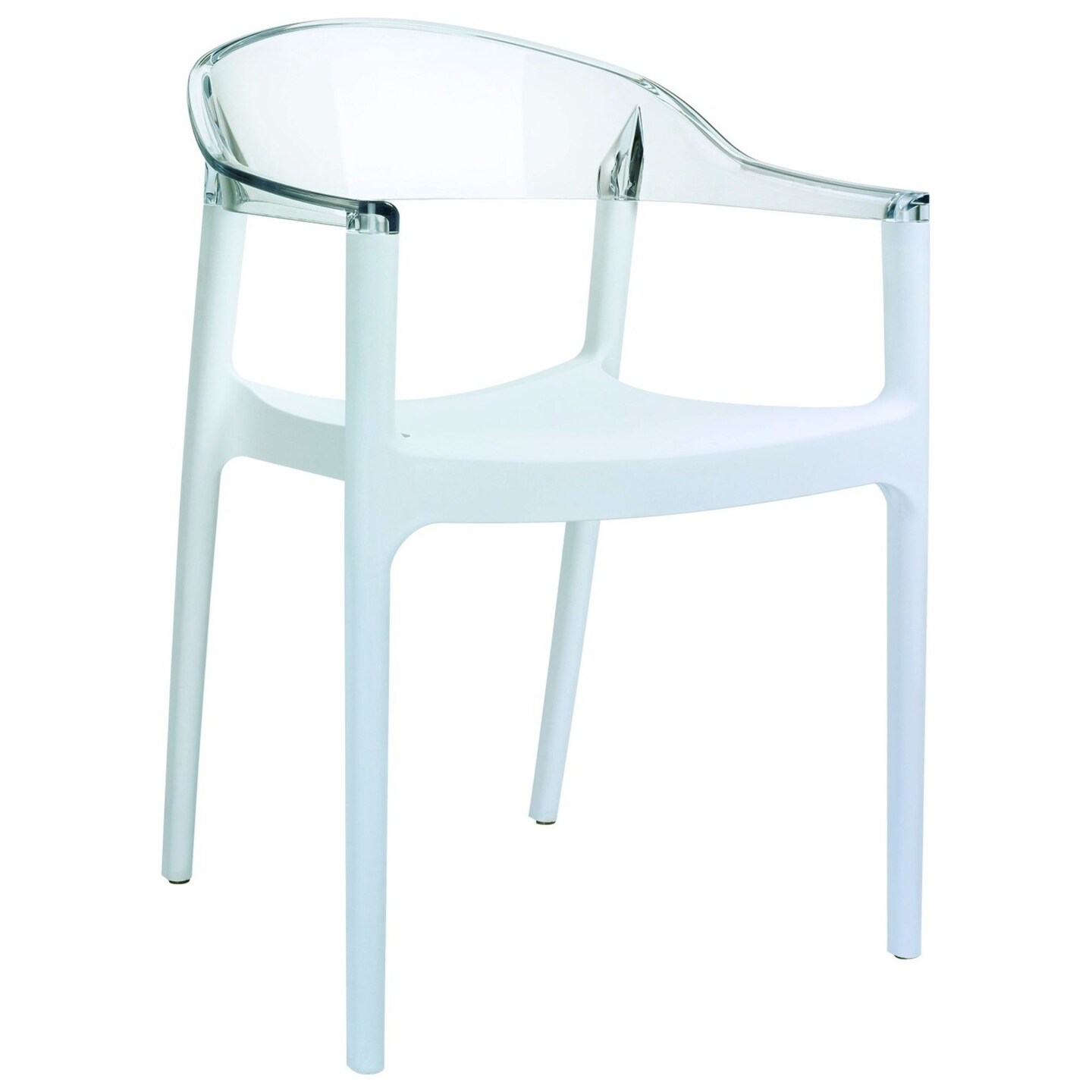 Luxury Commercial Living 32&#x22; White and Clear Transparent Stackable Outdoor Patio Dining Arm Chair