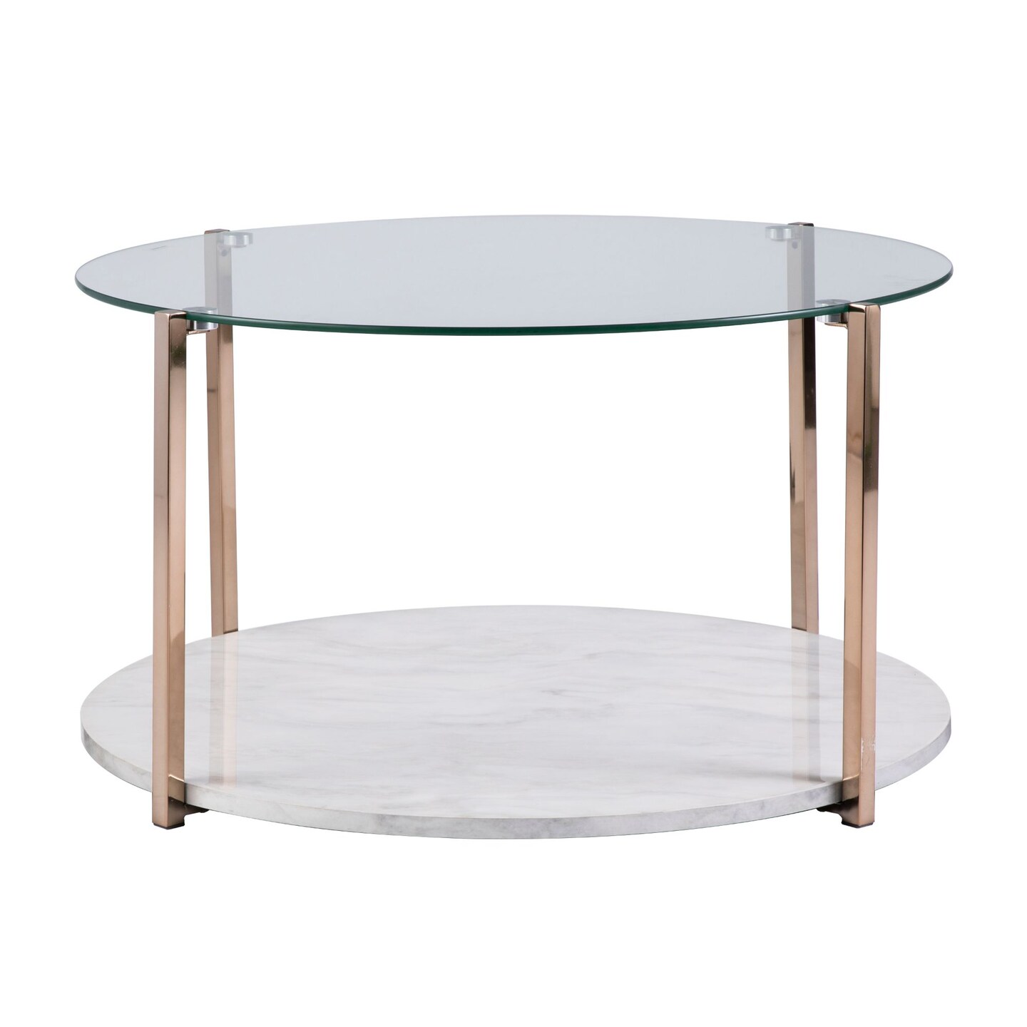 Southern Enterprises 33&#x22; Gold and Gray Contemporary Tempered Glass Top Cocktail Table with Shelf